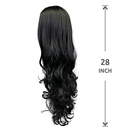 Miniatura 4 de Onpep Peluca de cabello rizado largo y ondulado negro con aspecto natural encantador pelucas sintéticas resistentes al calor para las mujeres