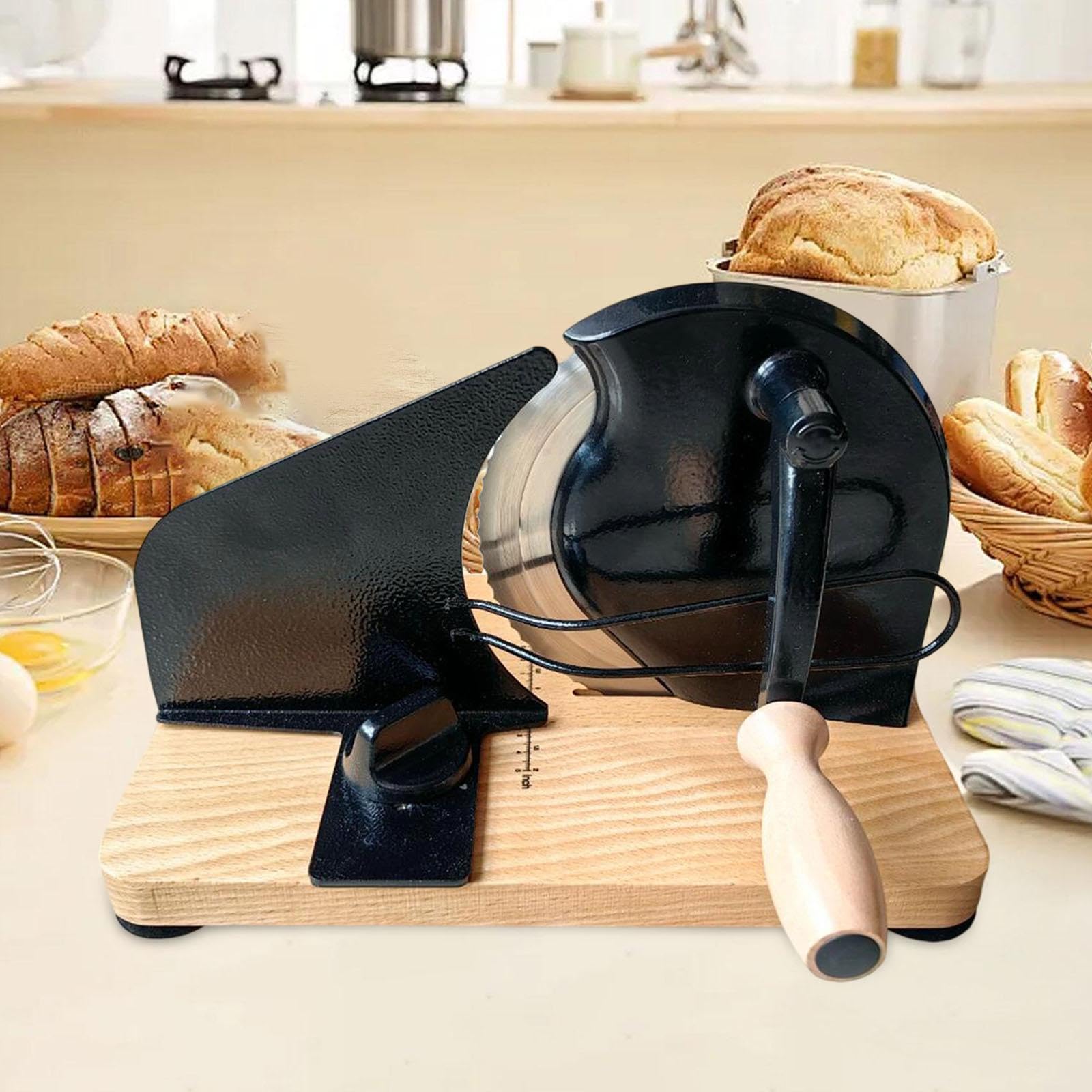 Manueller Brotschneider mit Saugnäpfen, einstellbare Breite 32 cm (12.6 inch), Metall & Holz