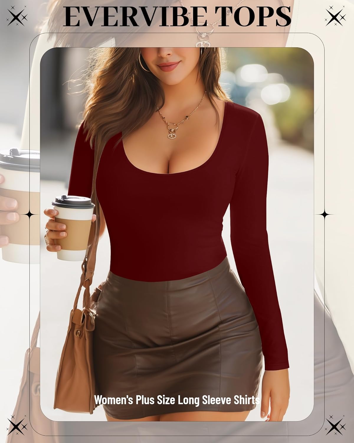 3 Pack Women's Plus Size Long Sleeve Shirts Scoop Neck Slim Fitted Top Casual Stretchy Base Layer Undershirts - Image 2