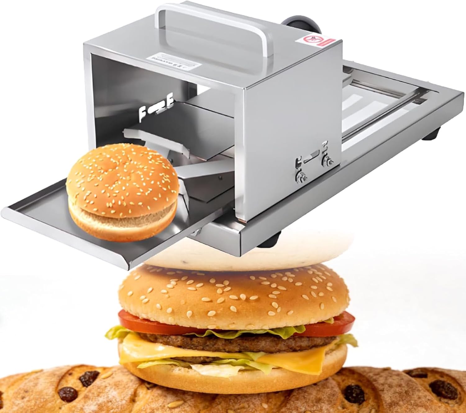 Manual Stainless Steel Cutter,Hamburger And Bagel Slicer, 4-Level Adjustable Cutting Height,1 Set Of Ceramic Blades，Push-Pull Design,for Bakeries, Coffee Shops, and Home Kitchens