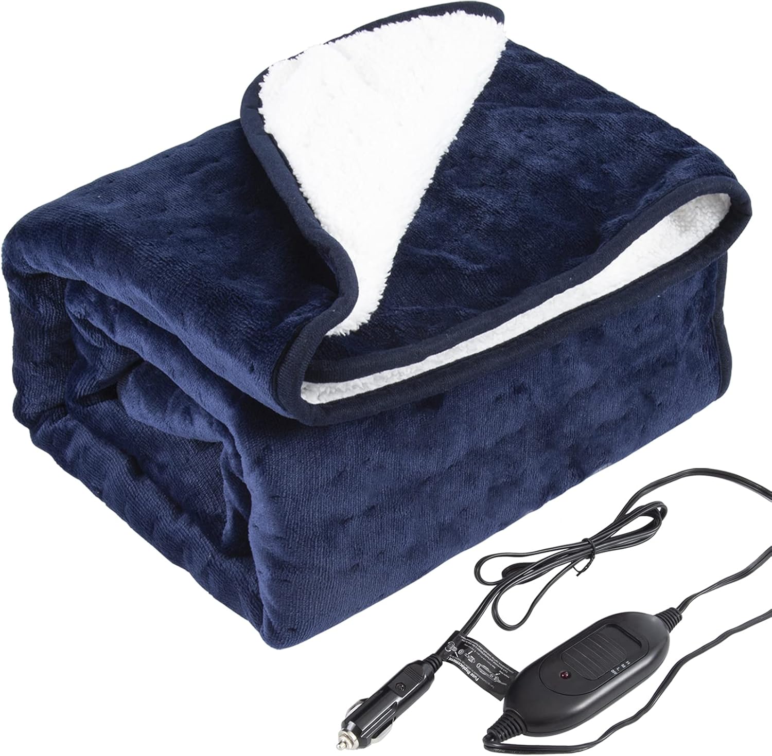 Machine Washable Car Electric Blanket Flannel Sherpa 12 Volt Heated Travel Blanket Plug in Heating Throw for Car Truck SUV Van 40x55” with Controller 3 Heating Level Gray : Automotive