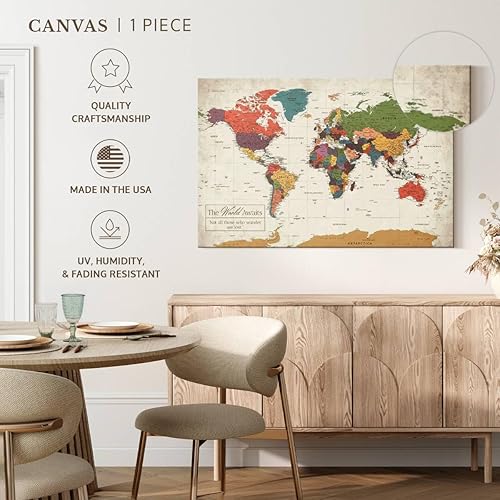 Miniatura 6 de Elephant Stock - Arte de pared del mapa del mundo del mundo que espera el mundo - Arte de pared horizontal en lienzo - Decoración de pared de sala