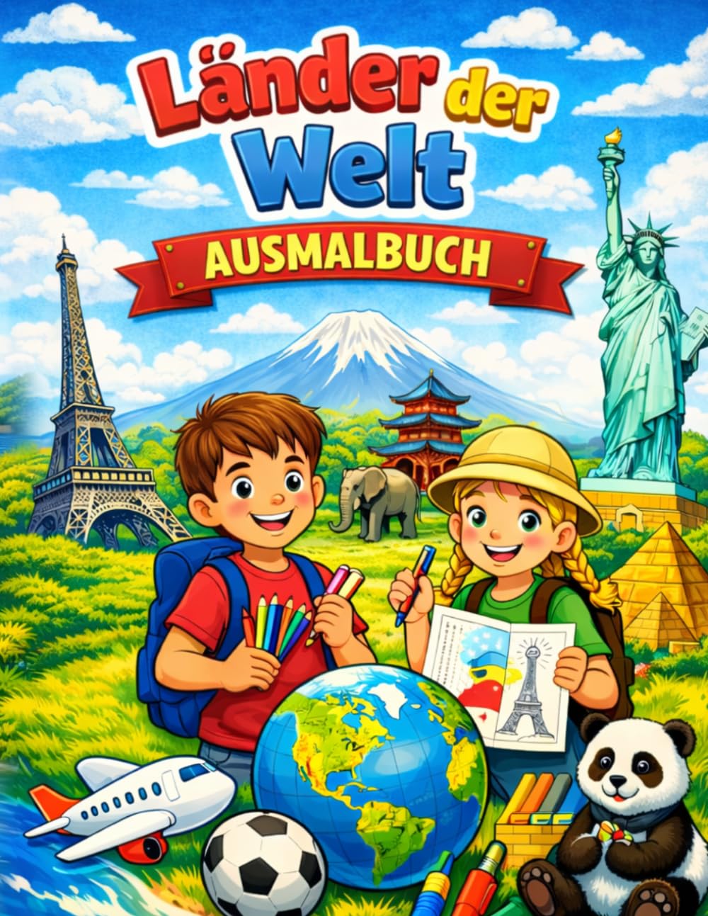 Länder der Welt - Ausmalbuch für Kinder: Mit Flaggen, Tiere und Sehenswürdigkeiten. (Ausmalbücher)