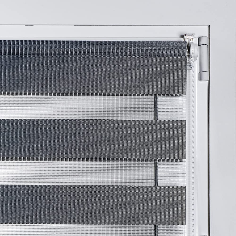 STORESDECO Doppelrollo Klemmfix ohne Bohren. Klemmrollo Einfache Montage, Zebra Rollo lichtdurchlässig und verdunkelnd, Duo Rollo ideal für Flügelfenster! | Silber, 90 cm x 180 cm