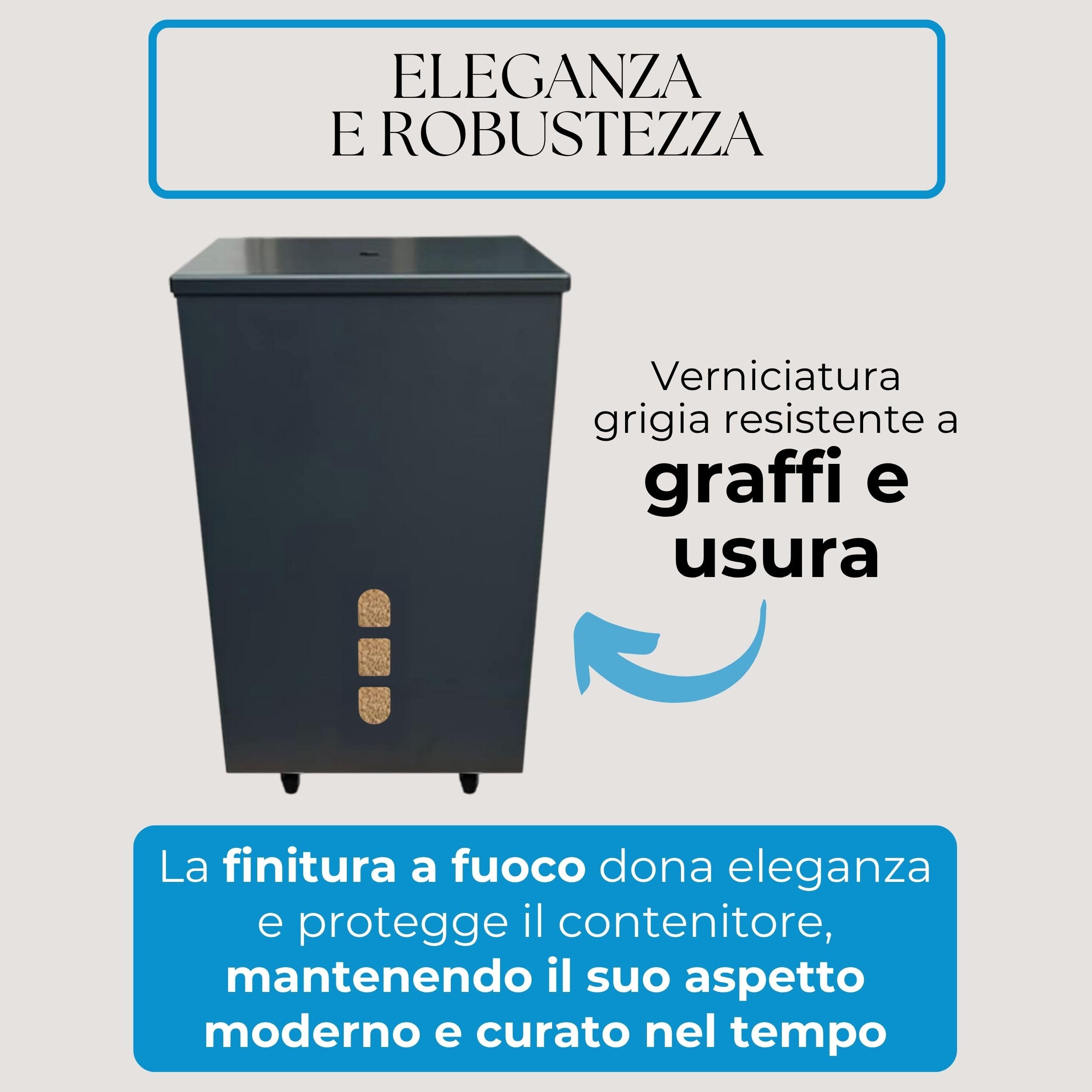 FLOMAR - Porta Pellet da Interno con Ruote - Contenitore in Metallo Verniciato a Fuoco Grigio