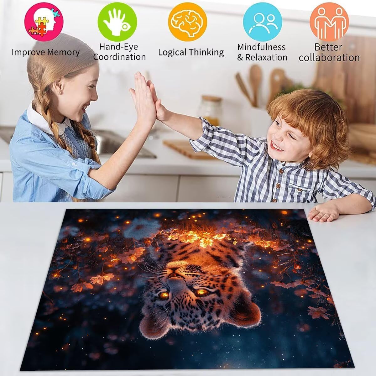 Puzzle Erwachsene 2000 Teile Leopard Blume Educa Jigsaw für Kinder ab 8 Jahren Mädchen Jungen, Erwachsene Impossible Klassische Puzzles Schwer, Anspruchsvoll Spielspaß, Als Geschenke 70x99cm t-8