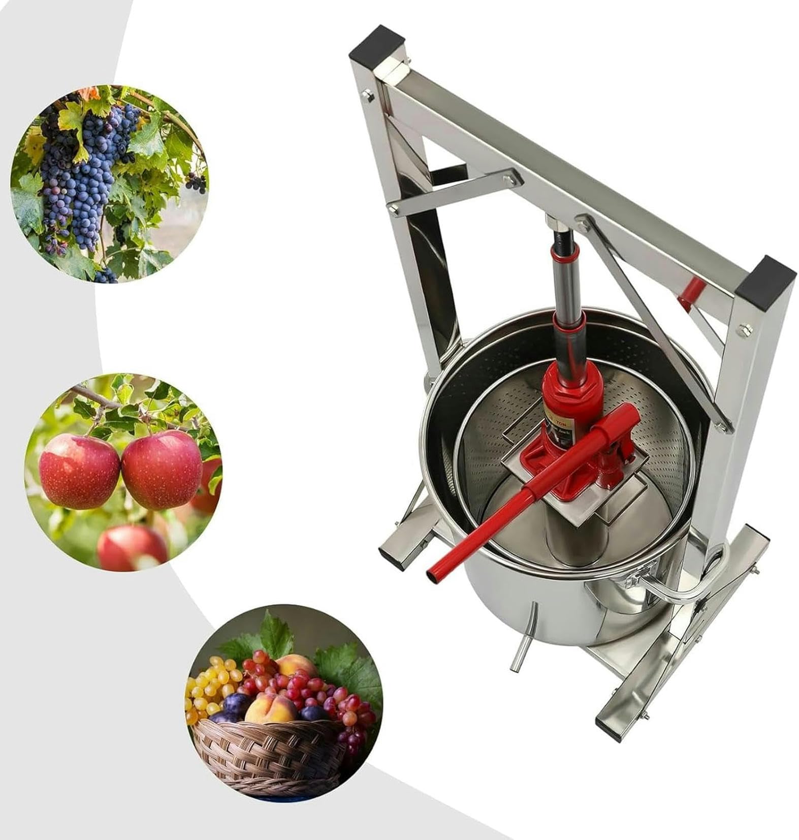 22L/5,8GAL Kapazität Master Fruit Apfel- und Weinpresse, manuelle Edelstahl-Apfel- und Weinpresse mit Hydraulik für Apfelwein, Zubehör und Ausrüstung zur Weinherstellung~/