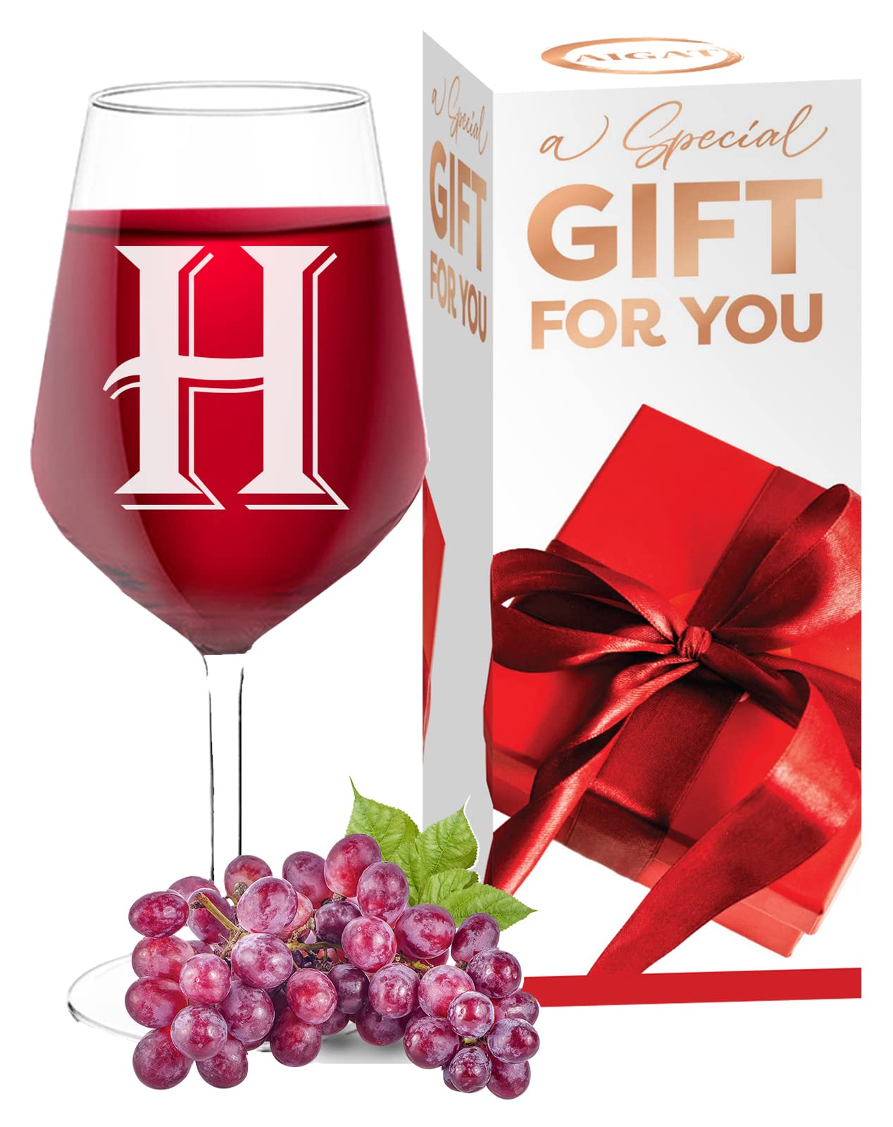 AIGAT Red Wine Glass with Engraved Letter- H, Funny Red Wine Gift, Size 530ml