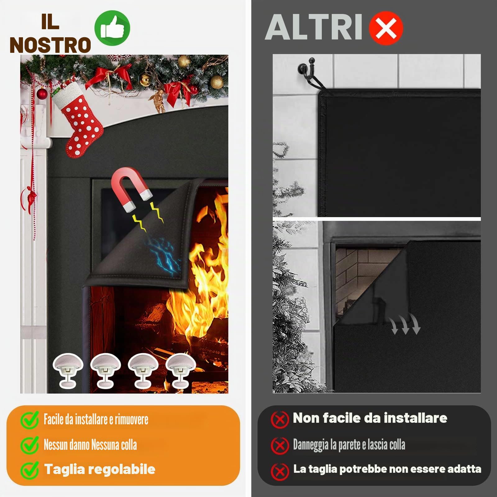 CADARA Copertura magnetica per camino, coperta blocca la perdita di calore durante la notte, tappo regolabile per risparmiare energia, isolamento del camino 83,8 cm di larghezza x 73,7 cm di altezza