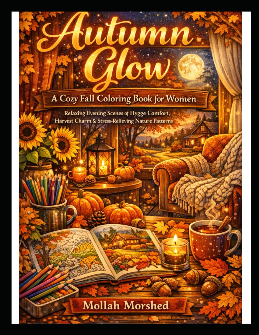 Autumn Glow: A Cozy Fall Coloring Book for Women – Relaxing Evening Scenes of Hygge Comfort, Harvest Charm & Stress-Relieving Nature Patterns