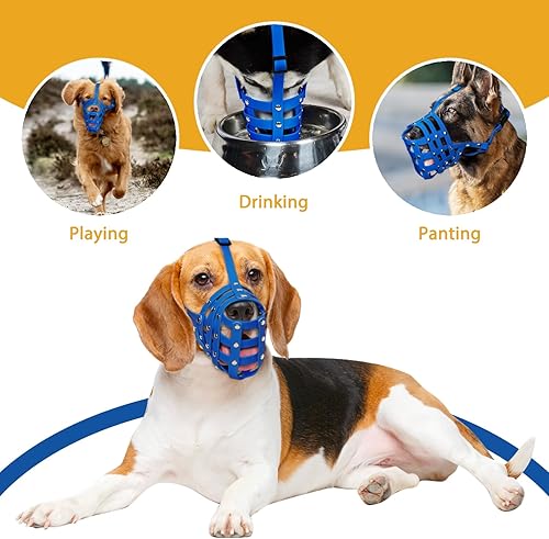 Miniatura 5 de Bozal para perro, bozal de cesta de PVC suave para perros medianos y grandes con hocico largo, bozal transpirable para evitar morder, carroñar y