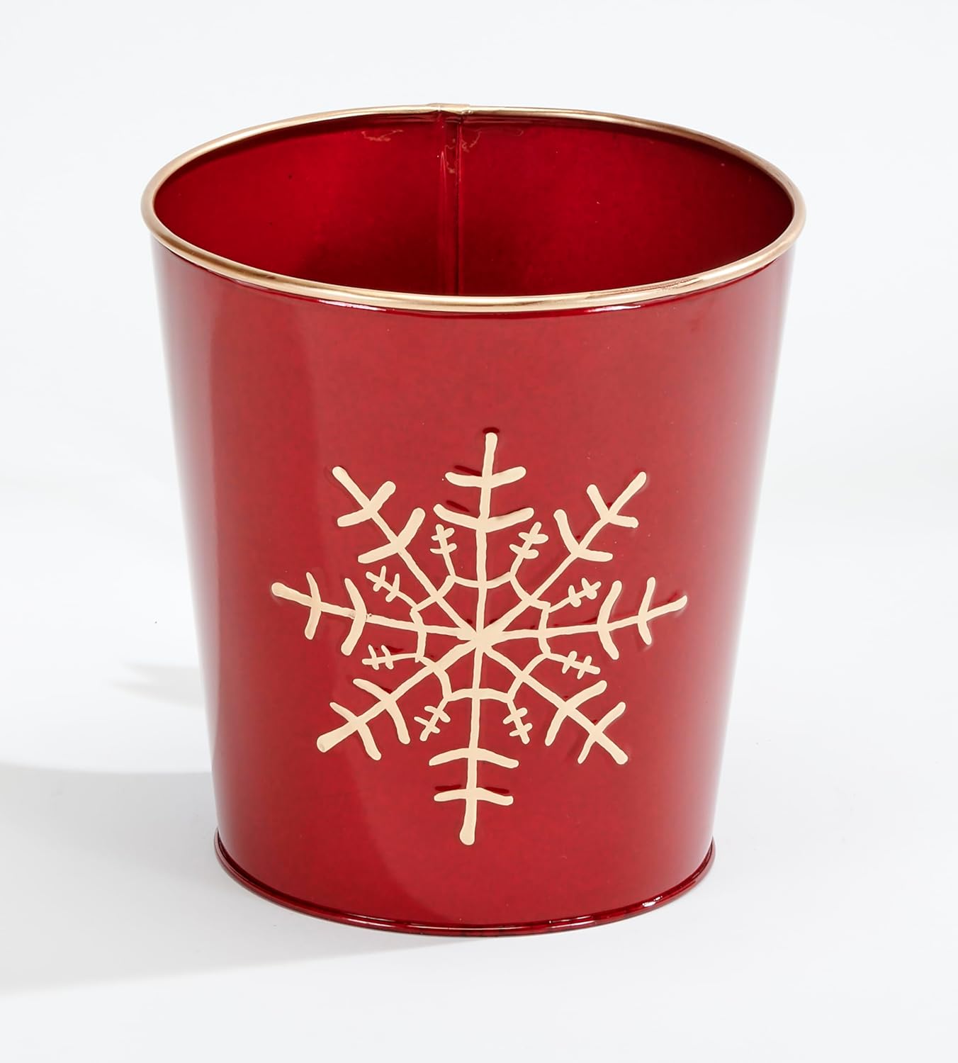 Red Galvanized Metal Christmas Planter Bucket with Snowflake Design, 7.5" Height, 7"Diameter, Set of 2