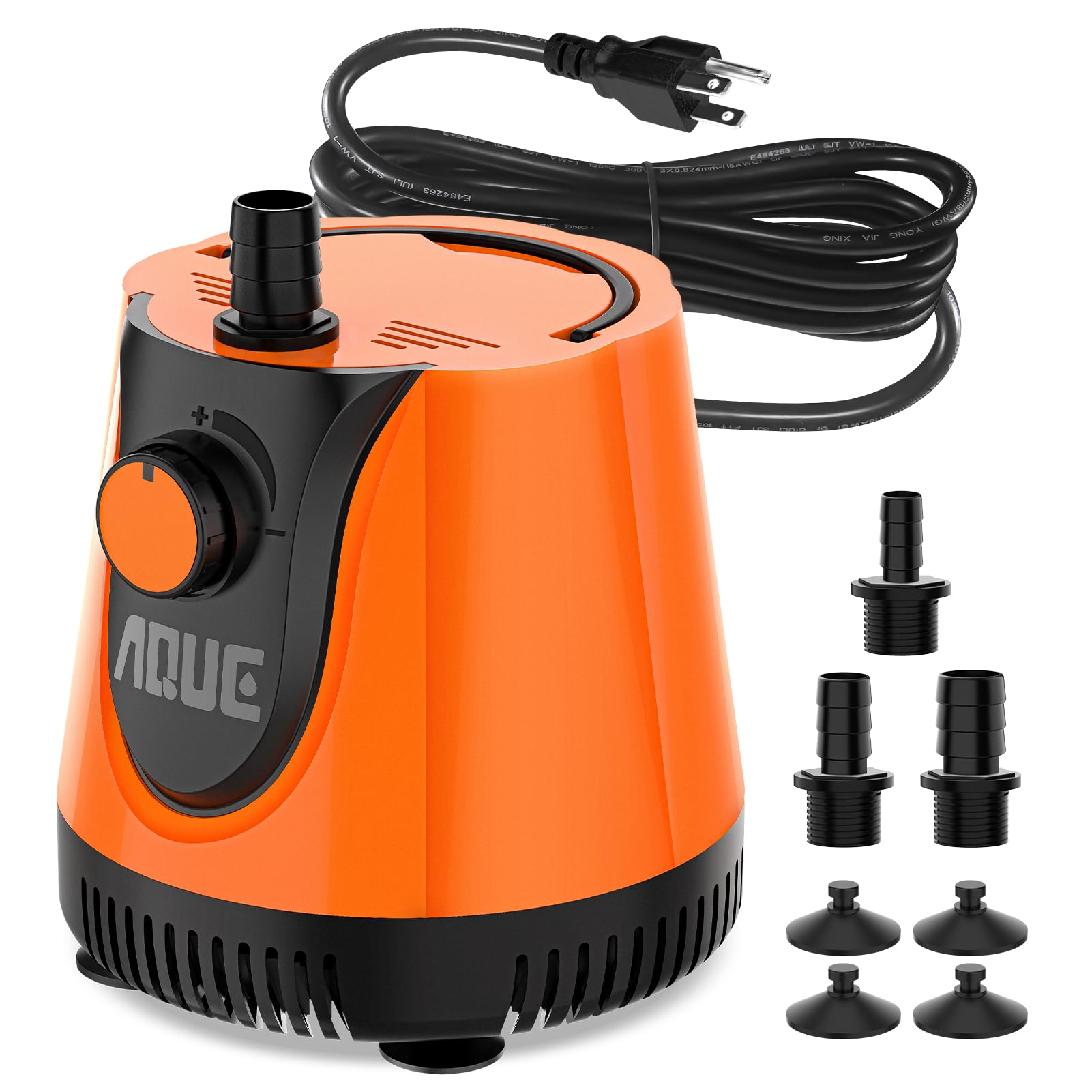 AQUE 360° All-round Water Intake Submersible Pump. It is suitable for fish tanks, ponds, aquariums and hydroponic systems. It comes with a 6-foot