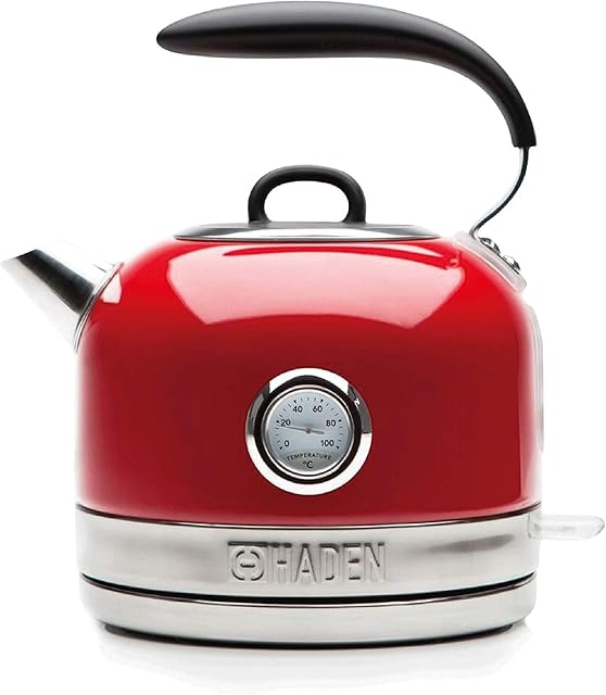 Haden Jersey Red Kettle - Fast Boil Electric Kettle - Temperature Gauge - Boil Dry Protection - BPA Free - Removable Filter - 3000W, 1.5 Litre Retro Kettle