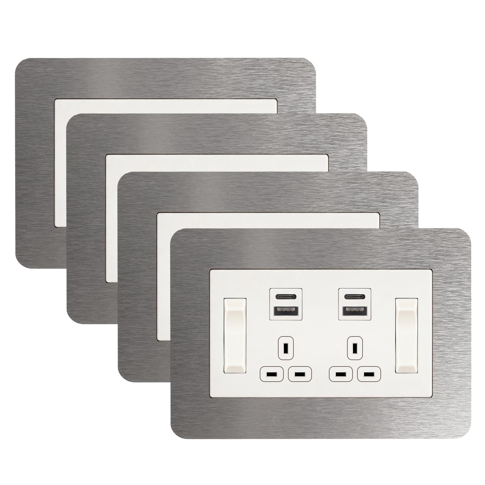 4 Pack Light Switch Surround, Self Adhesive Switch Cover Plate (4, Silver)