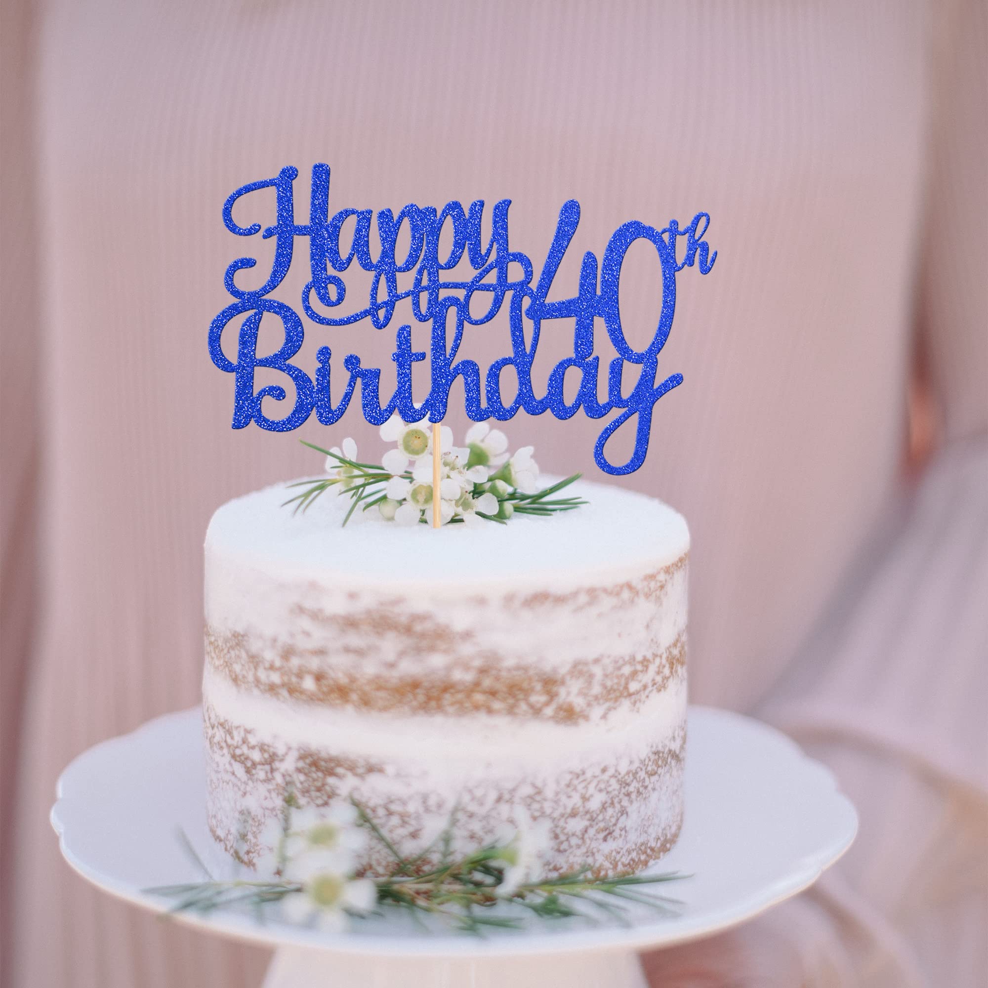 Topper per torta con scritta Happy 40th Birthday, glitterato, decorazione dorata con scritta Hello 40 Cheers to Forty Party Celebration (oro 40