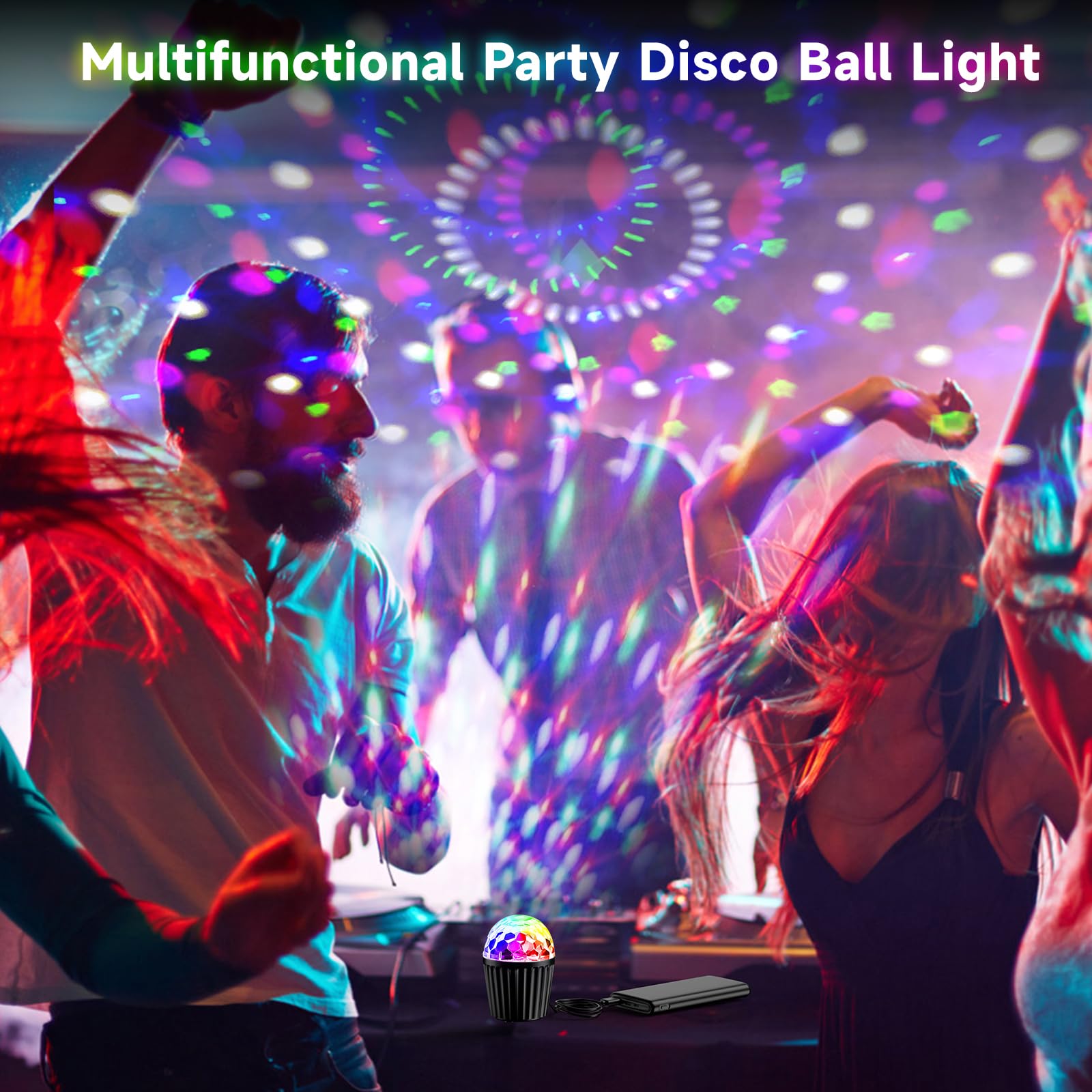 Mini Boule Disco pour Fête, Lumière LED USB avec Effets Dynamiques d'Éclairage RGB Activés par la Musique, avec Télécommande - Lumières de Discothèque USB pour Anniversaires, Célébrations