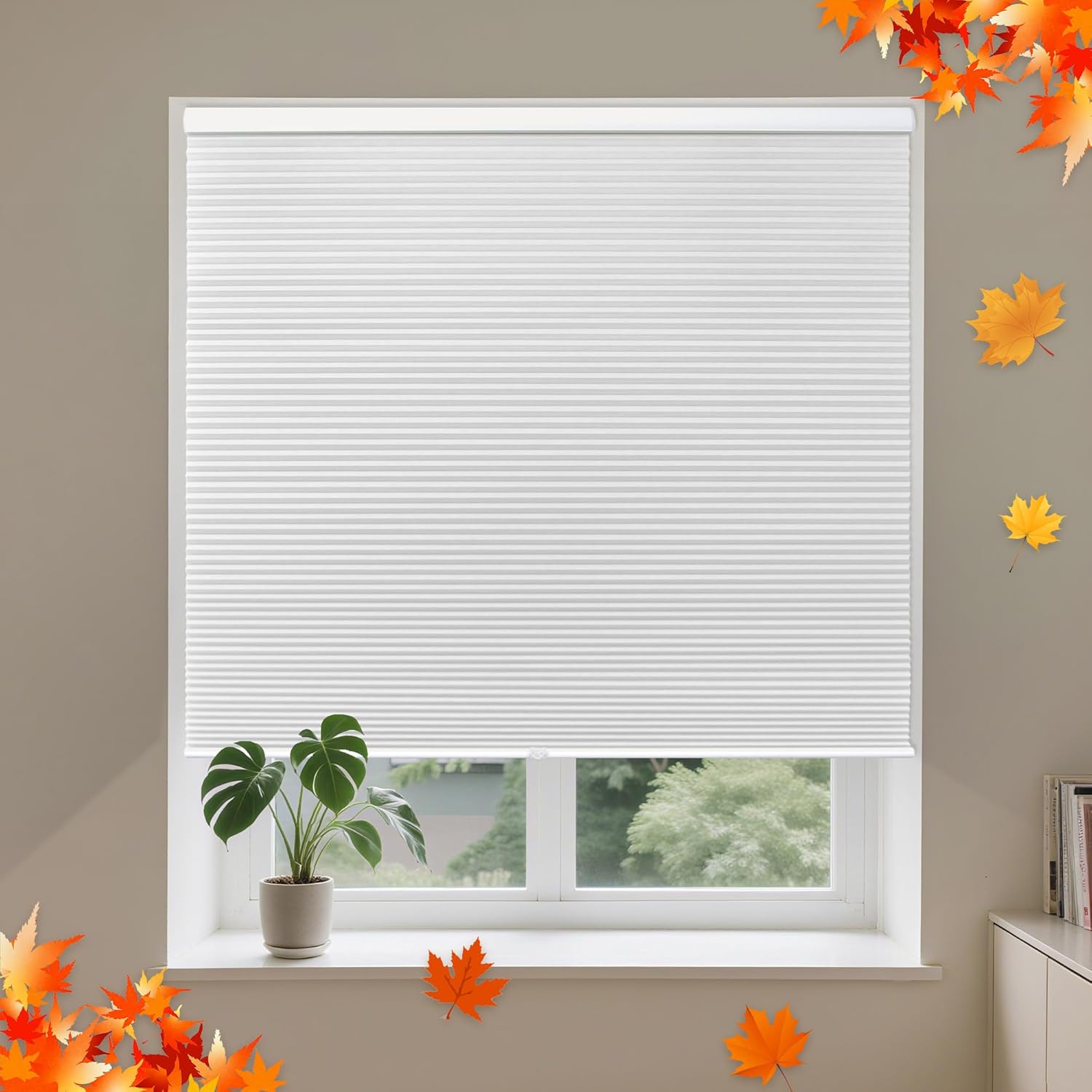 Allesin Cellular Shades Cordless Blackout Honeycomb Blinds for Indoor Windows, Thermal Insulated Window Shades Noise Reduction, Easy to Install, Perfect for Bedroom/Living Room, White 34" W x 64" H
