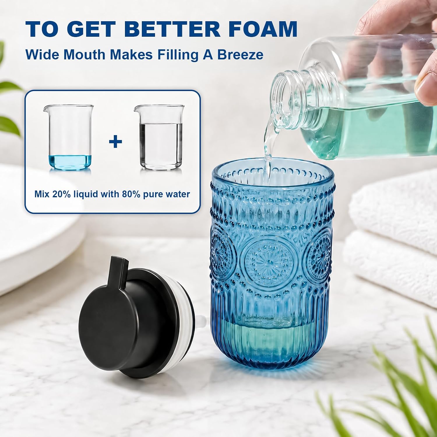Refillable Foam Soap Dispenser Set of 2, Foaming Hand Soap Dispenser for Bathroom,Kitchen, Glass Foaming Soap Dispenser, Modern Home Decor 13.8 oz