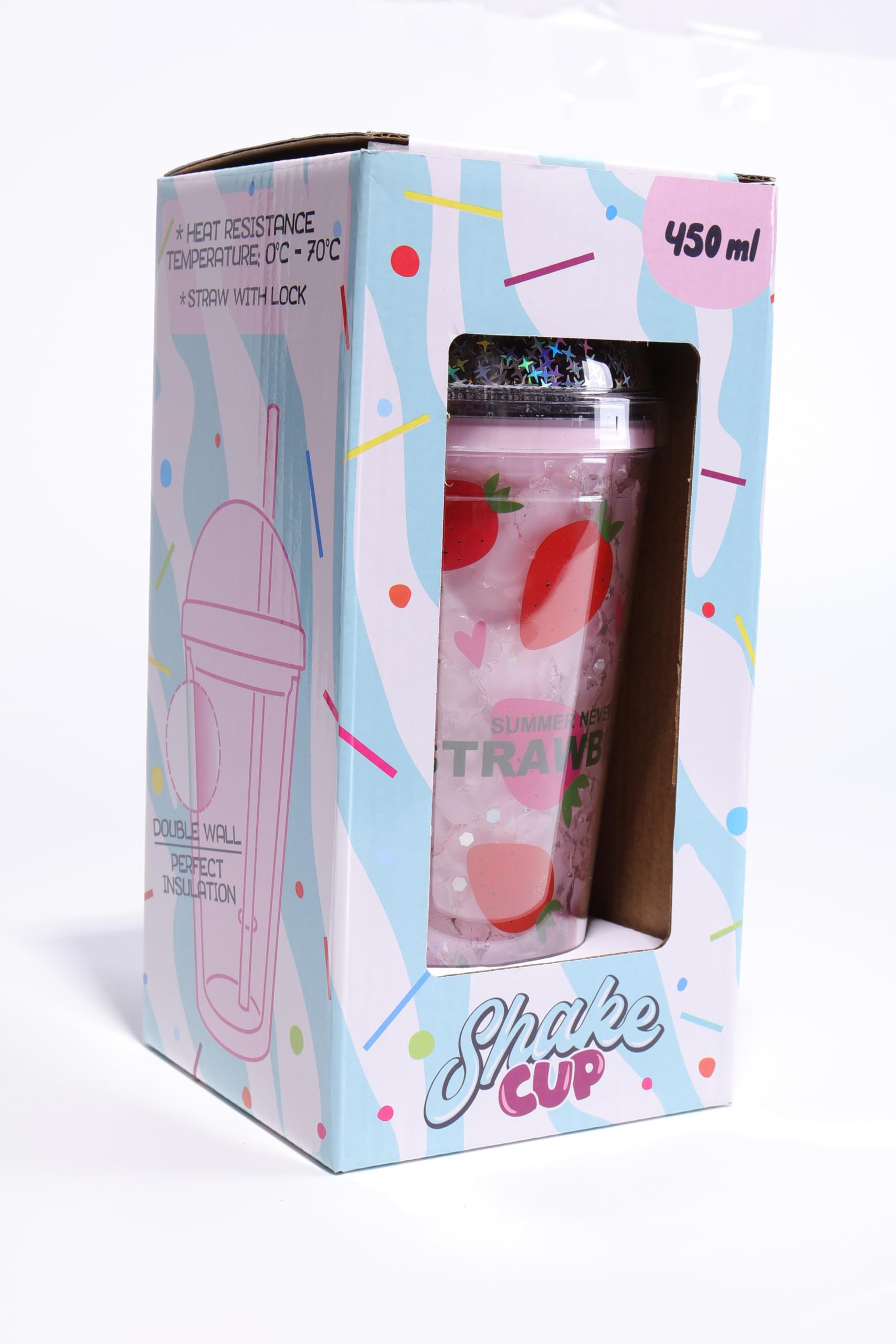 SUMMER Trinkbecher Mit Deckel & Halm – Wiederverwendbar, Doppelwandig, Auslaufsicher, 450 Ml, Buntes Design