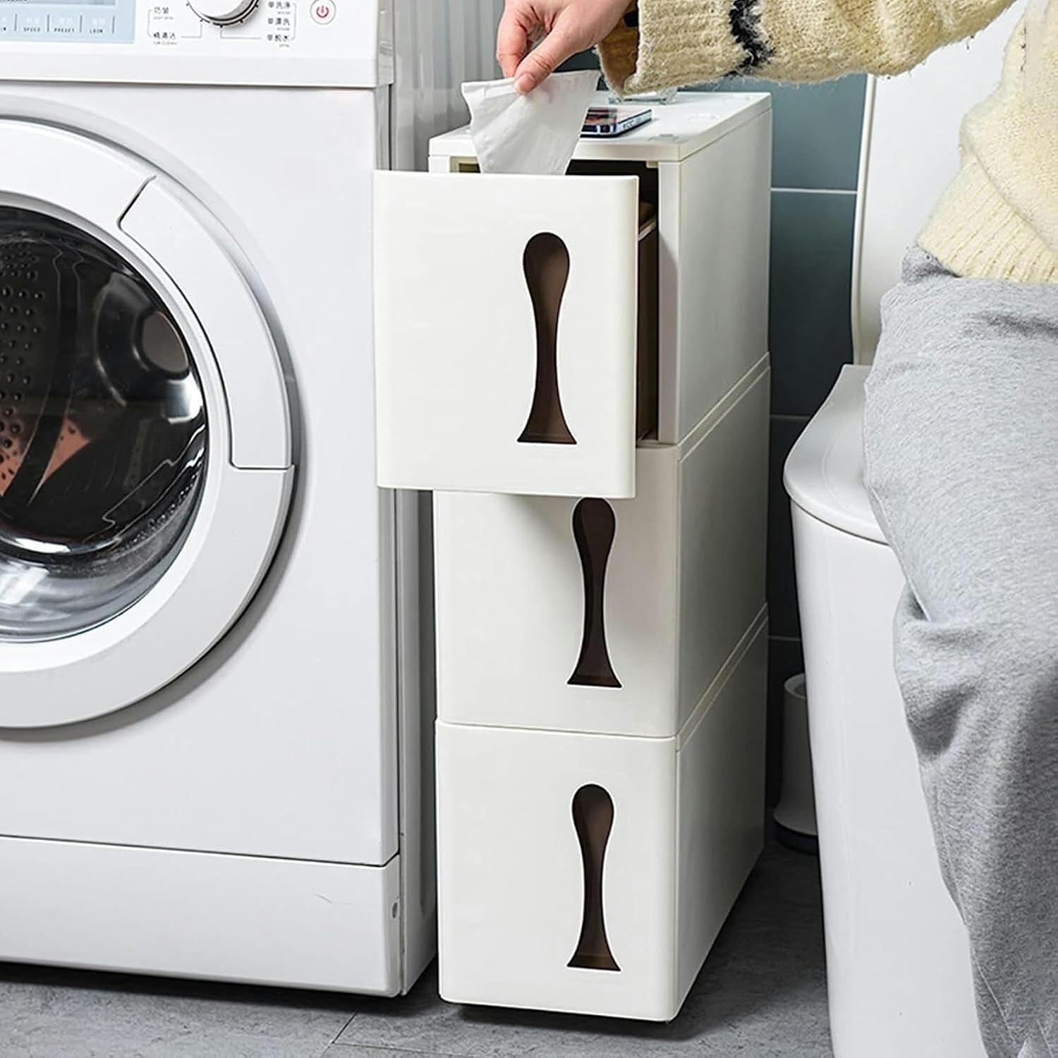 Skinny Bathroom Storage Cabinet, White Freestanding Utility Storage Pantry Cabinet Cupboard, Small Bathroom Plastic Storage Cabinet with 3 Tier Drawers for Kitchen, Living Room, Bathroom Bathroom Floo