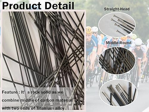 Miniatura 3 de eforsit Material de fibra de carbono Radios de bicicleta de 9.724 in - 12.087 in con tapas de cobre, cubo de tracción recta, radios de rueda plana