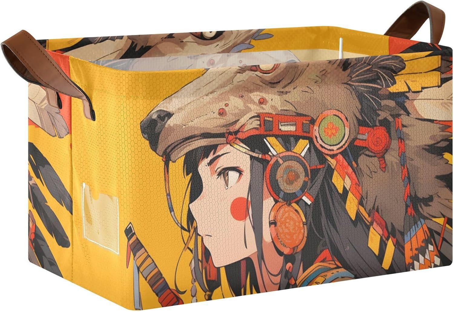 Anime Tribal Warrior Collapsible Storage Basket 2 Pack Foldable Closet Cube Bins Organizer with Steel Frame for Laundry Bathroom Wardrobe