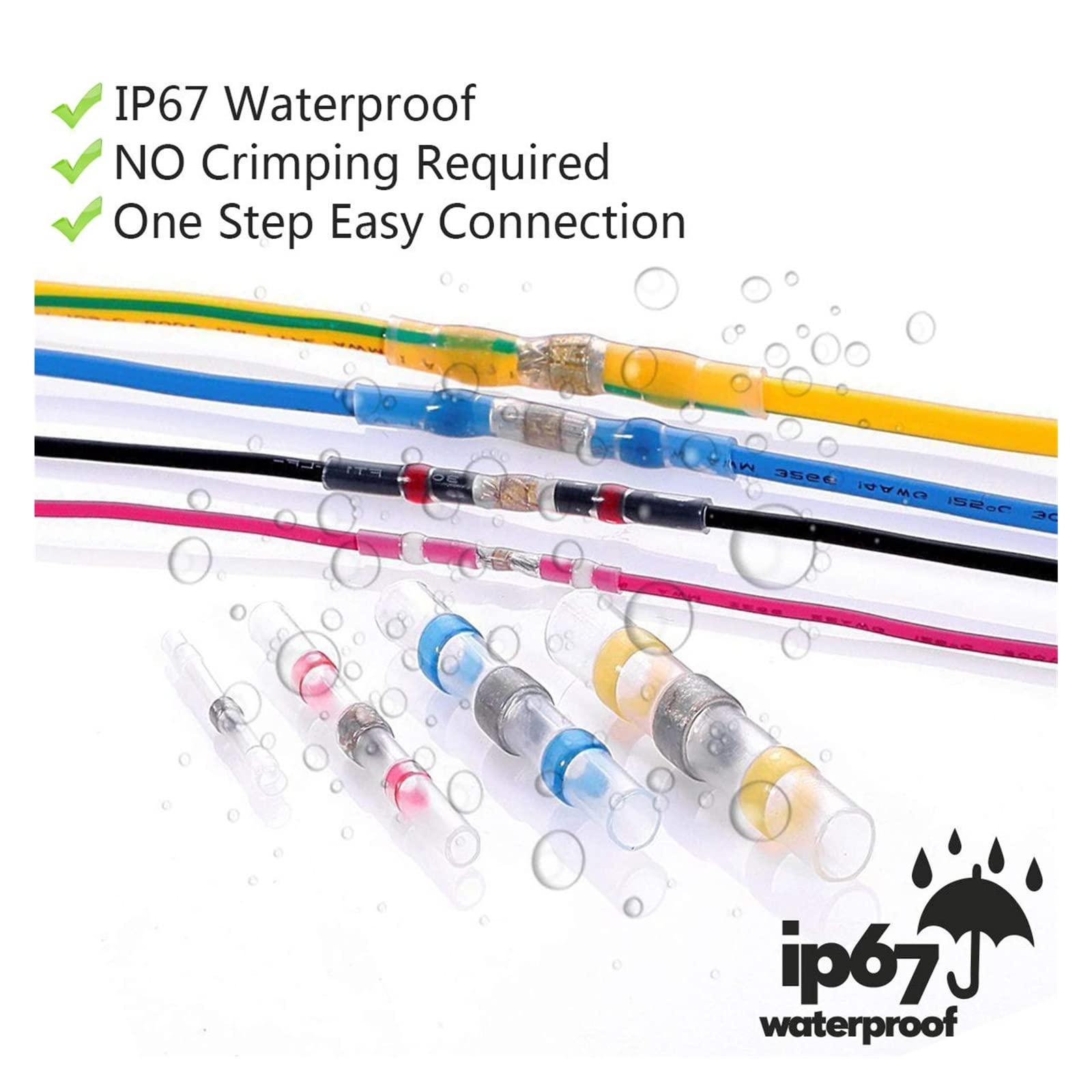 VOREAL Conectores de Cable a Tope termorretráctiles de 1000/500 Uds., terminales de Sellado de Soldadura Impermeables de Cobre estañado, Empalme de Manga de contracción térmica Leisurely (Color : BLU