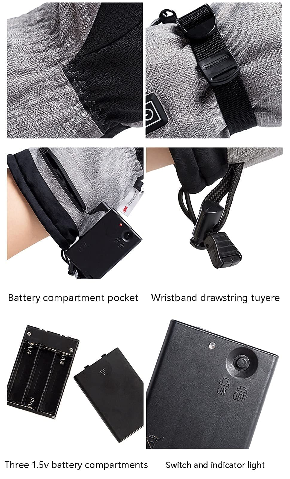 Guantes térmicos Guantes térmicos con Pantalla táctil, Hombres Mujeres Guantes para Escalada Senderismo Esquí, Kit de Guantes con batería Recargable Calentadores de Manos de invier