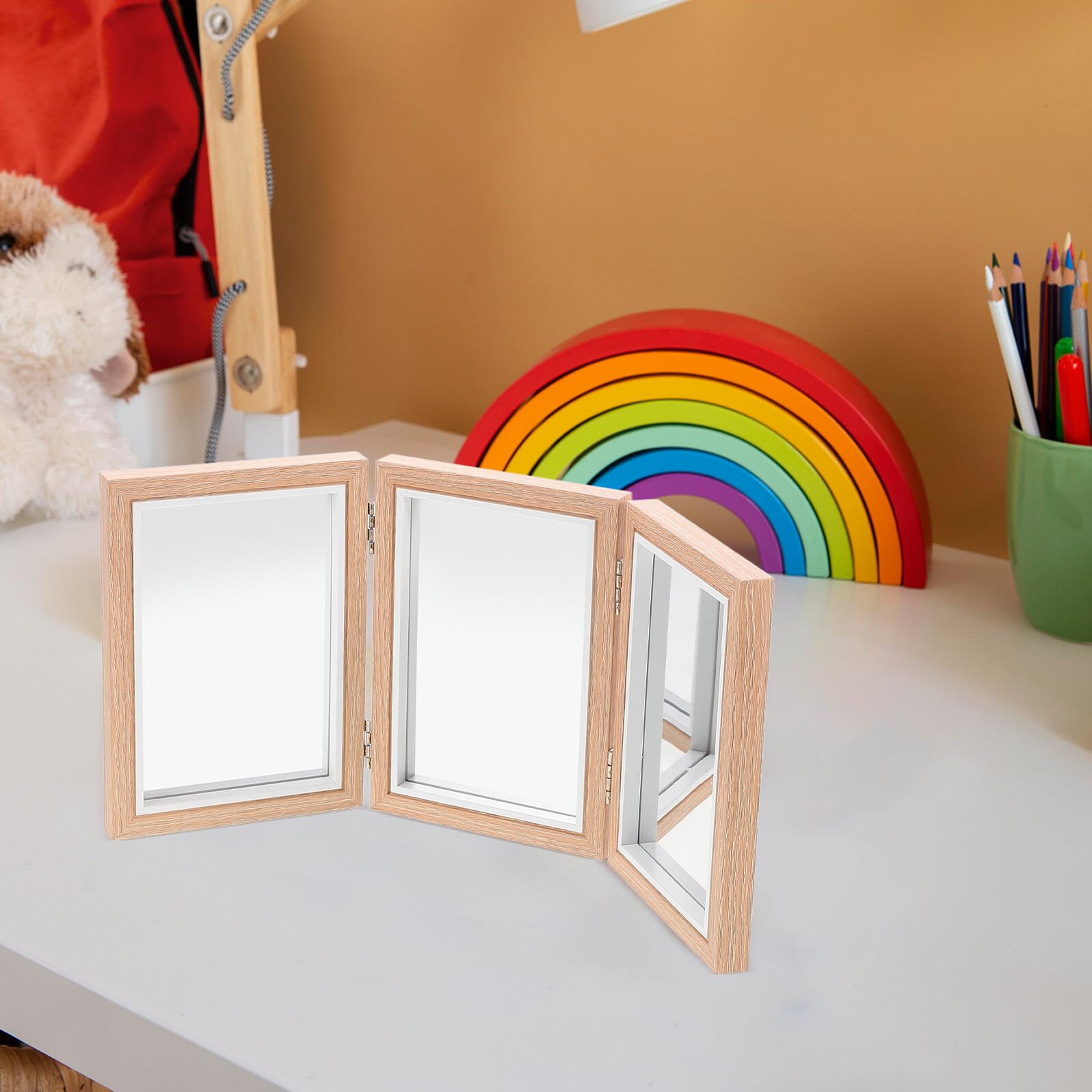 LIFKOME Espejo Montessori Irrompible para Pequeños, Plegable de 3 Caras, Seguro y Compacto para Coordinación Mano-Ojo, Juguete Educativo para Bebés y Guarderías