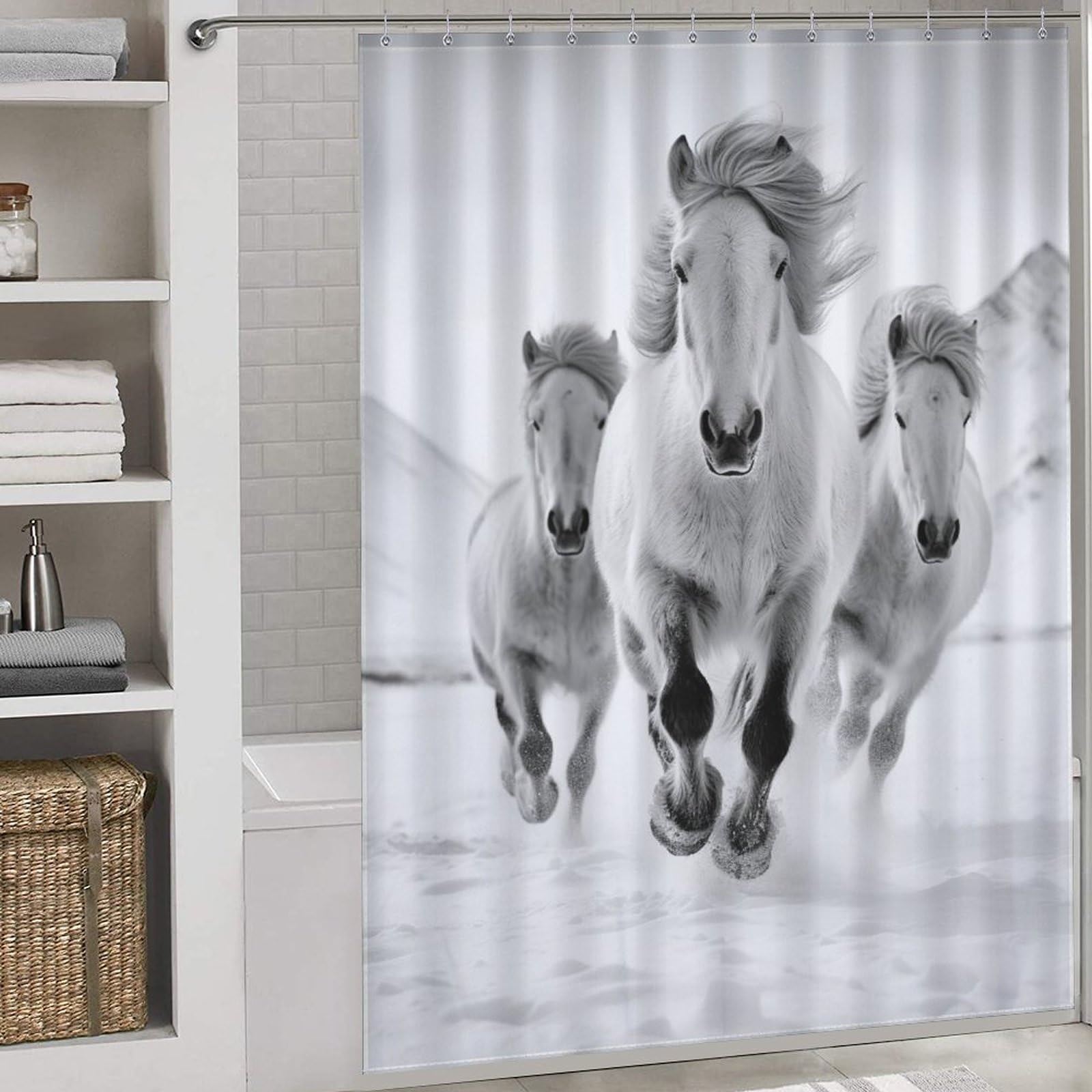 Rideau de douche imperméable cheval lavable pour baignoire