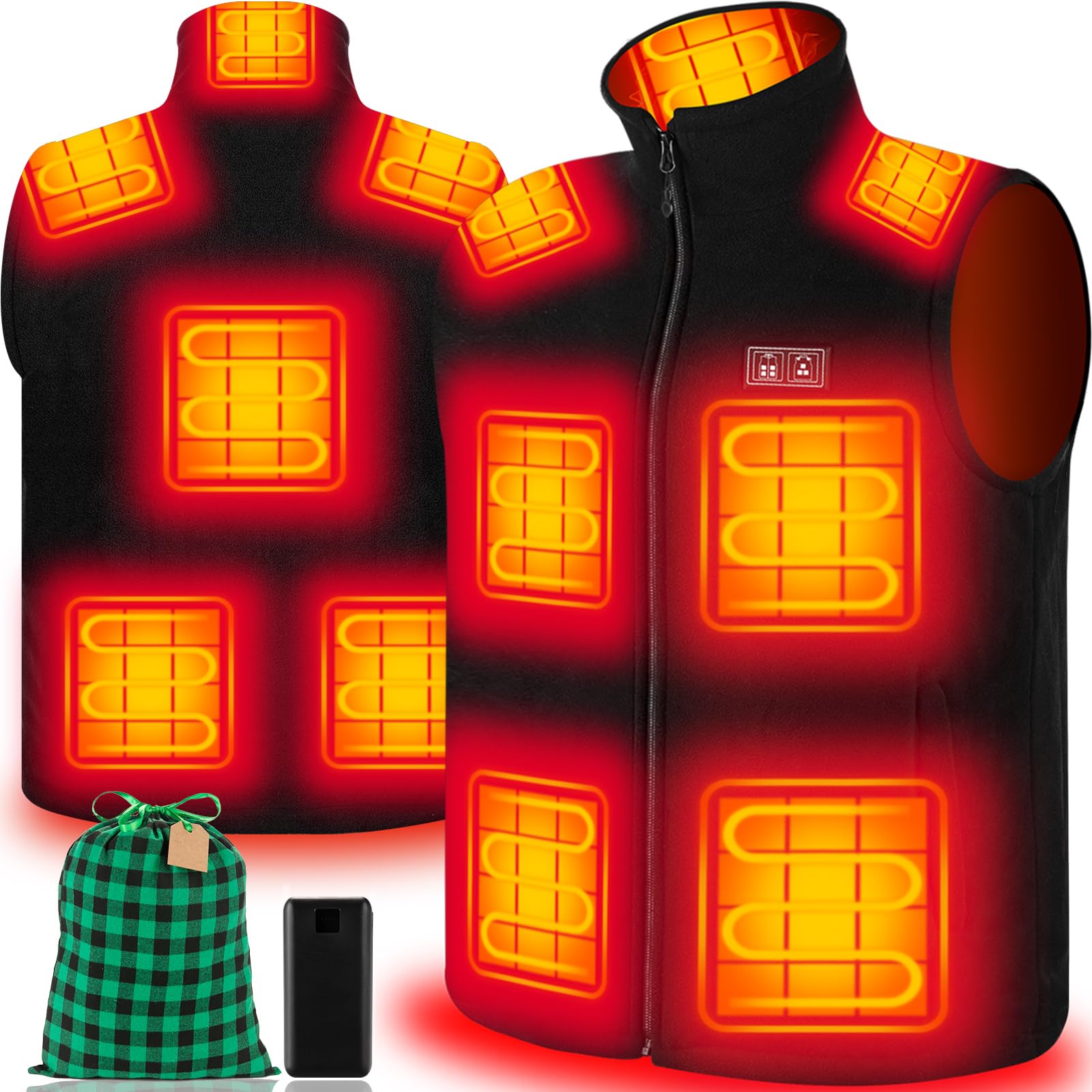 Heated Vest for Men with Battery Pack Included, Exclusive 10 Heating Zones Heated Vest, Polar Fleece Lightweight Rechargeable Heated Vest with Free 20000mAh Power Bank & Gift Bag Size M