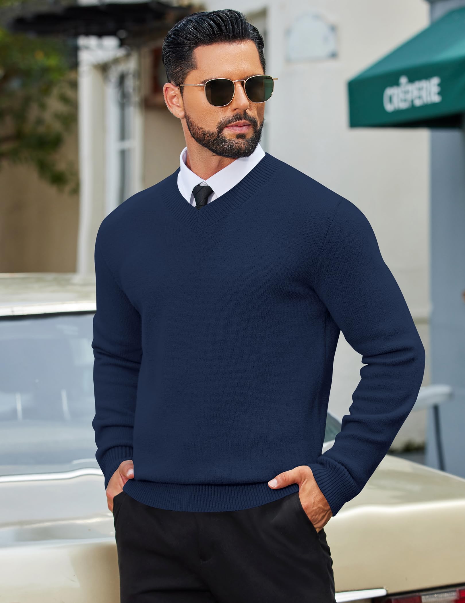COOFANDY Maglione da Uomo con Scollo a V Maglia da Uomo Regular Fit Manica Lunga Maglione Casual Basic