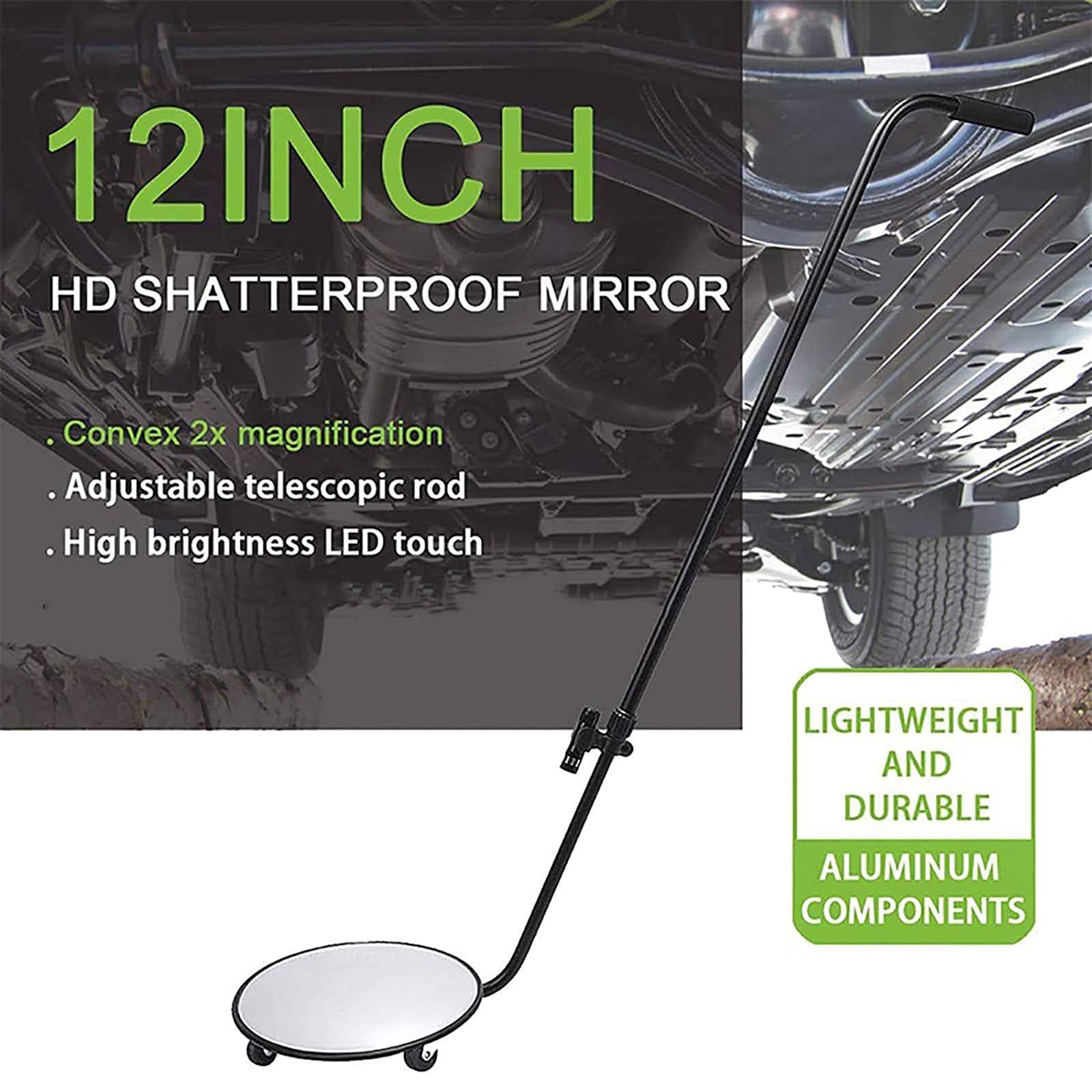 Lustro inspekcyjne pod pojazdem o średnicy 12 cali z oświetleniem LED, teleskopowe lustro inspekcyjne bezpieczeństwa o zakresie 90-140 cm, odpowiednie do inspekcji samochodów, maszyn i magazynów