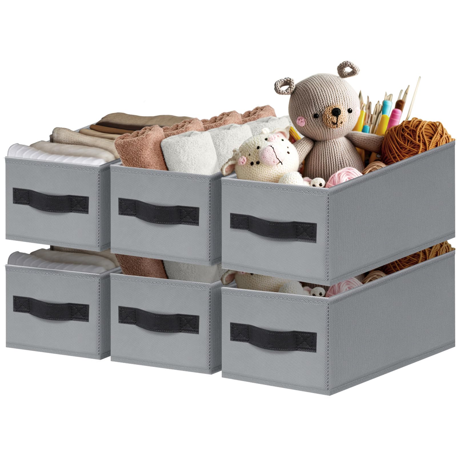Criusia Small Storage Bins for Shelves 6 Pack - 11x5in Storage Baskets for Organizing Closet or Drawer - Fabric Clothes Storage Cubes Closet Organizer for Home Nursery Organization (Grey)