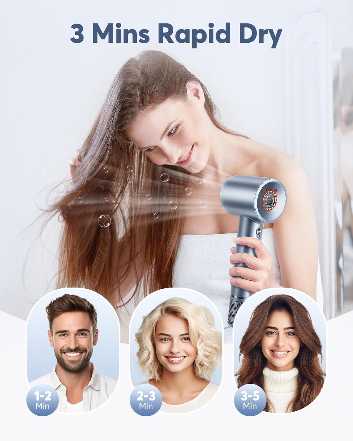 Bopcal Ionic Hair Dryer, 160000 RPM Brushless Motor, Smart Thermo-Control, Negative Ion Fast Drying, Quiet Lightweight Blow Dryer, Cold Air & 4 Heat Settings, for Home Travel Salon