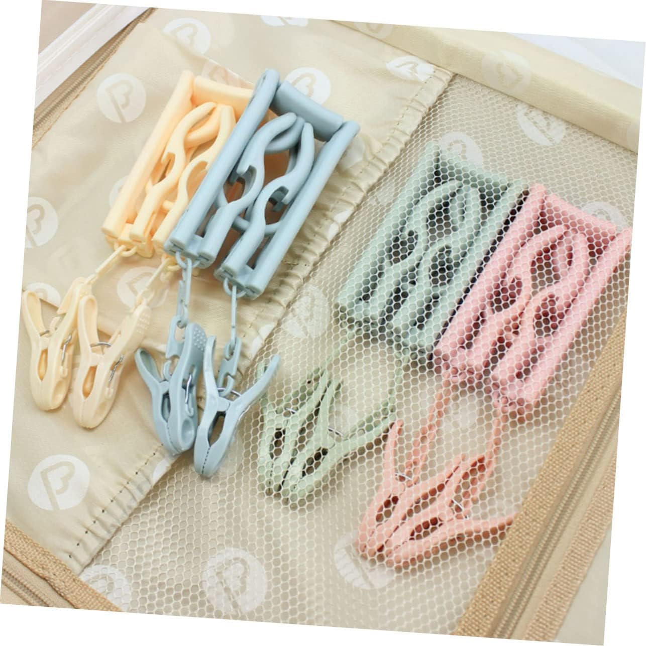Portable Folding Clothes Hanger with Clips, Non-Slip Beige Plastic