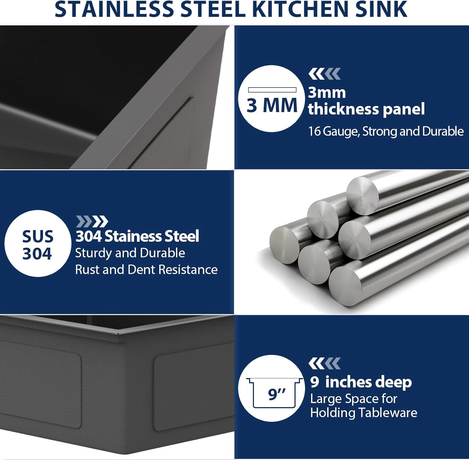 Lordear Black Bar Sink 18 Inch Drop In Kitchen Sinks Topmount Pre Bar Sink 16 Gauge Stainless Steel Single Bowl 18x18x9 Inch RV Small Kitchen Sinks