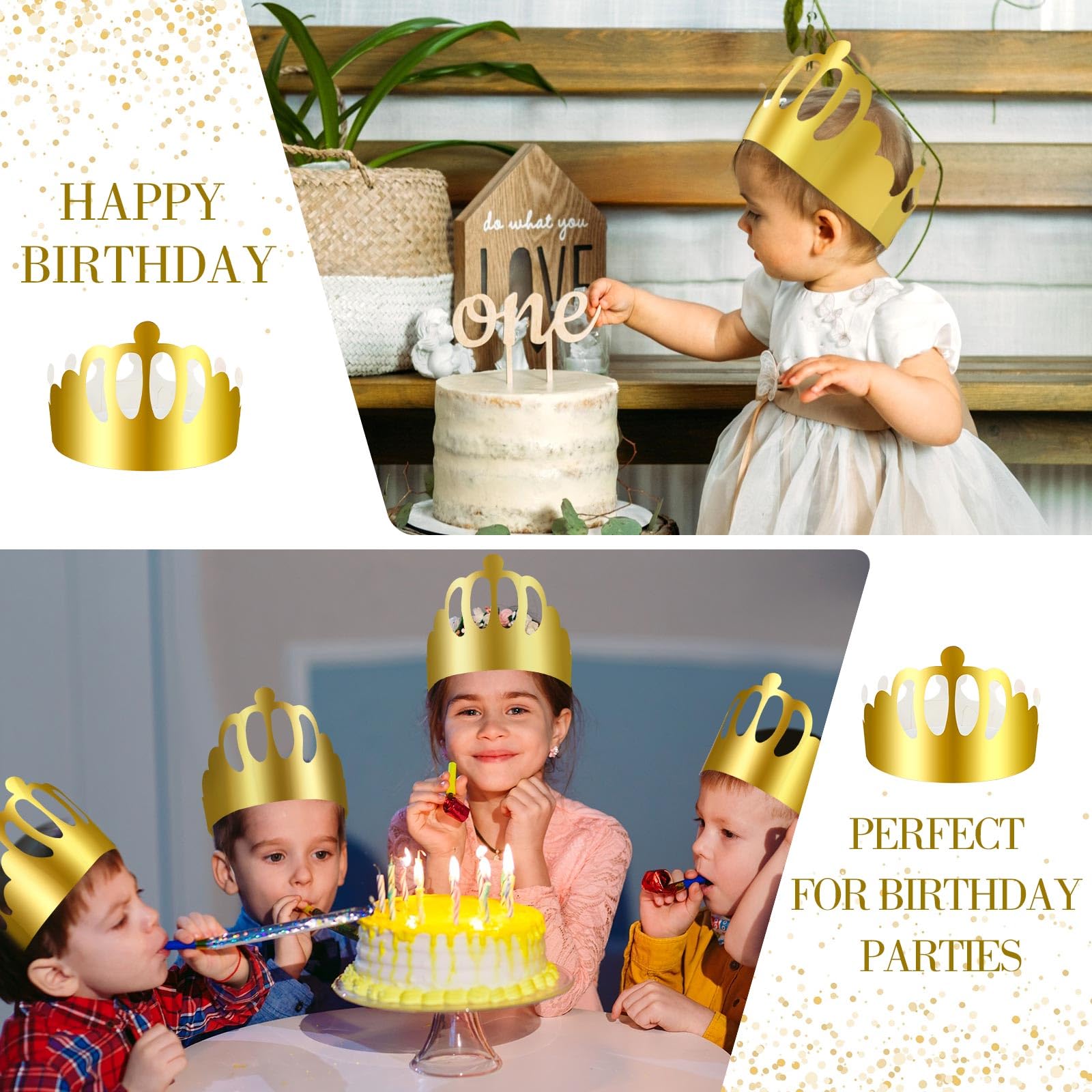 Crtiin 100 Pieces Paper Crowns Gold Birthday New Year Crowns Party Crown Bulk Paper Hats Supplies for Kids Adults(Round Style)