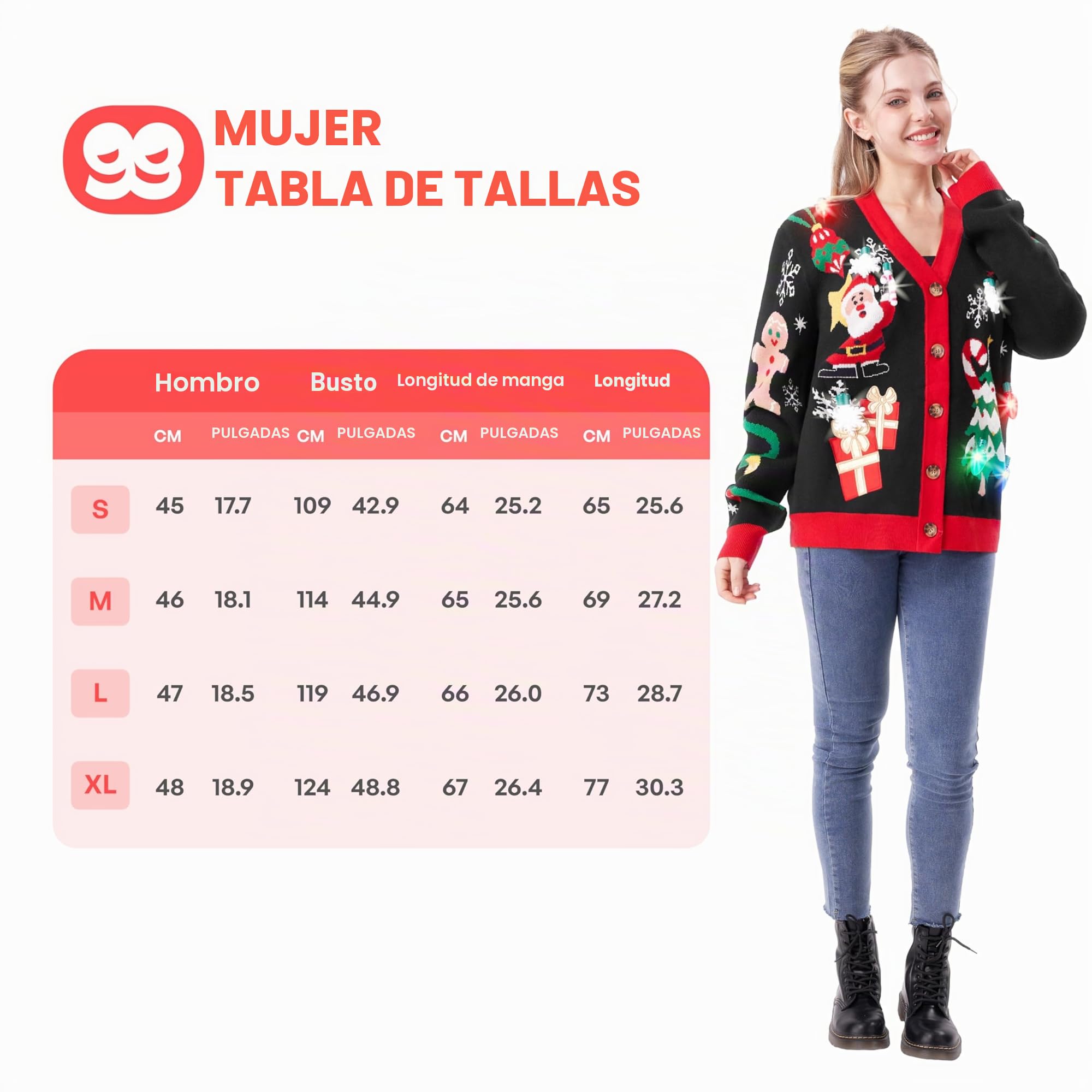 Giggling Getup - Cárdigan Feo para Mujer, suéter de Reno con luz navideña