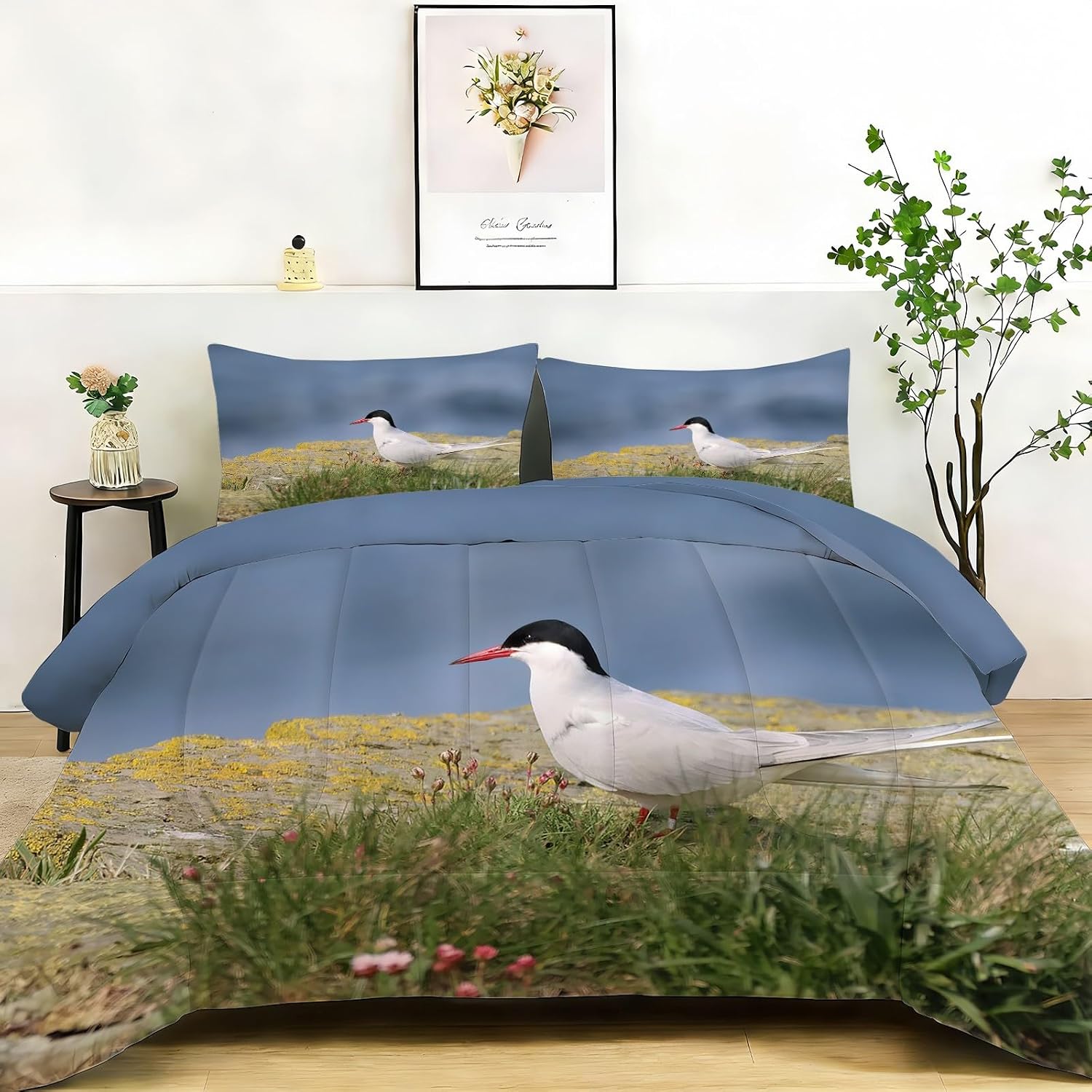 Tern Queen Comforter Set, Green Comforters Queen Size Luxury Soft Microfiber Fluffy Printing Duvet Insert, Quilt with 2 Pillowcases for Kids and Adults YUb2602