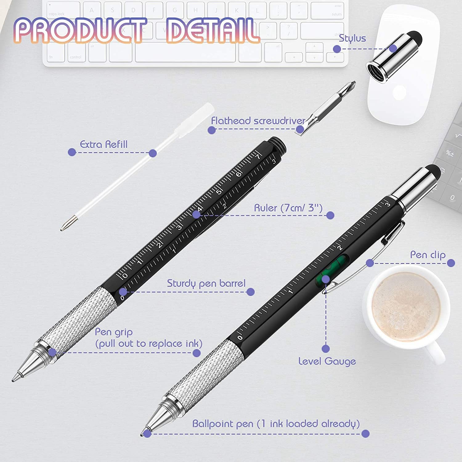 Tyuooker 36 Pieces 6-in-1 Multitool Ballpoint Pens Gift Tool Pen Personalized Pen Pen Gift for Men on Fathers Day - Image 4