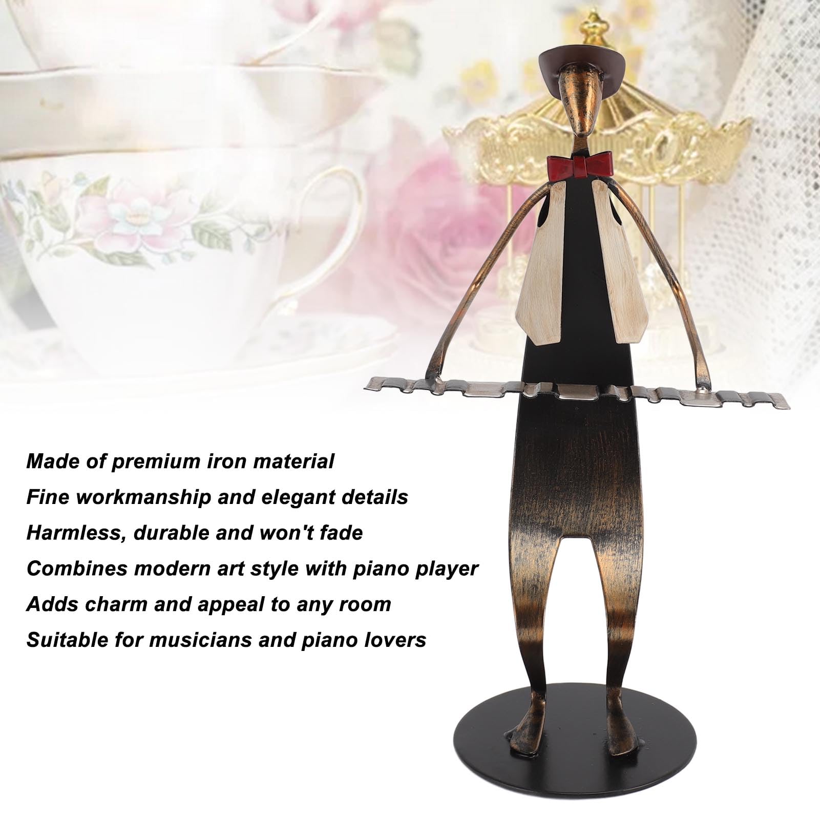 Figurka fortepianu stabilna podstawa elegancka dekoracyjna metalowa statuetka muzyczna ozdoba półka na biurko szafka na wino
