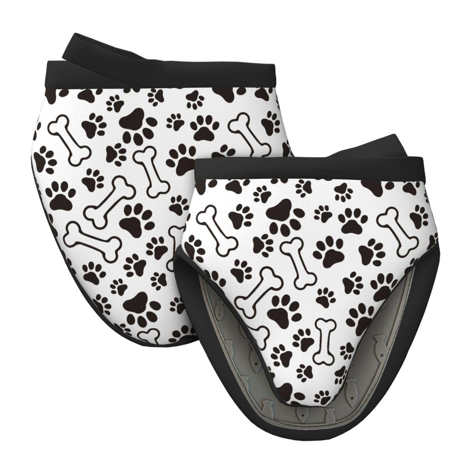 Silicone Oven Mitts, Heat and Slip Resistant Kitchen Mittens 2-Pack Set, Dog Paw Print Short Soft Oven Gloves