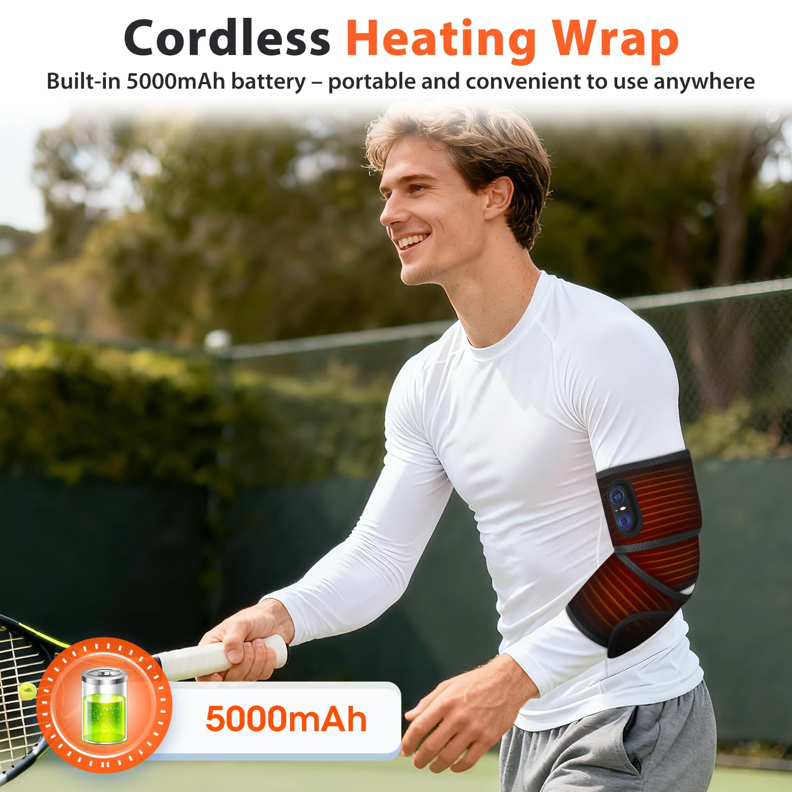 Masajeador de mano con almohadilla térmica – Luz roja, masajeador de mano inalámbrico con batería de 5000 mAh, masajeador de mano con 3 niveles de calor y 3 temporizadores, masajeador eléctrico de