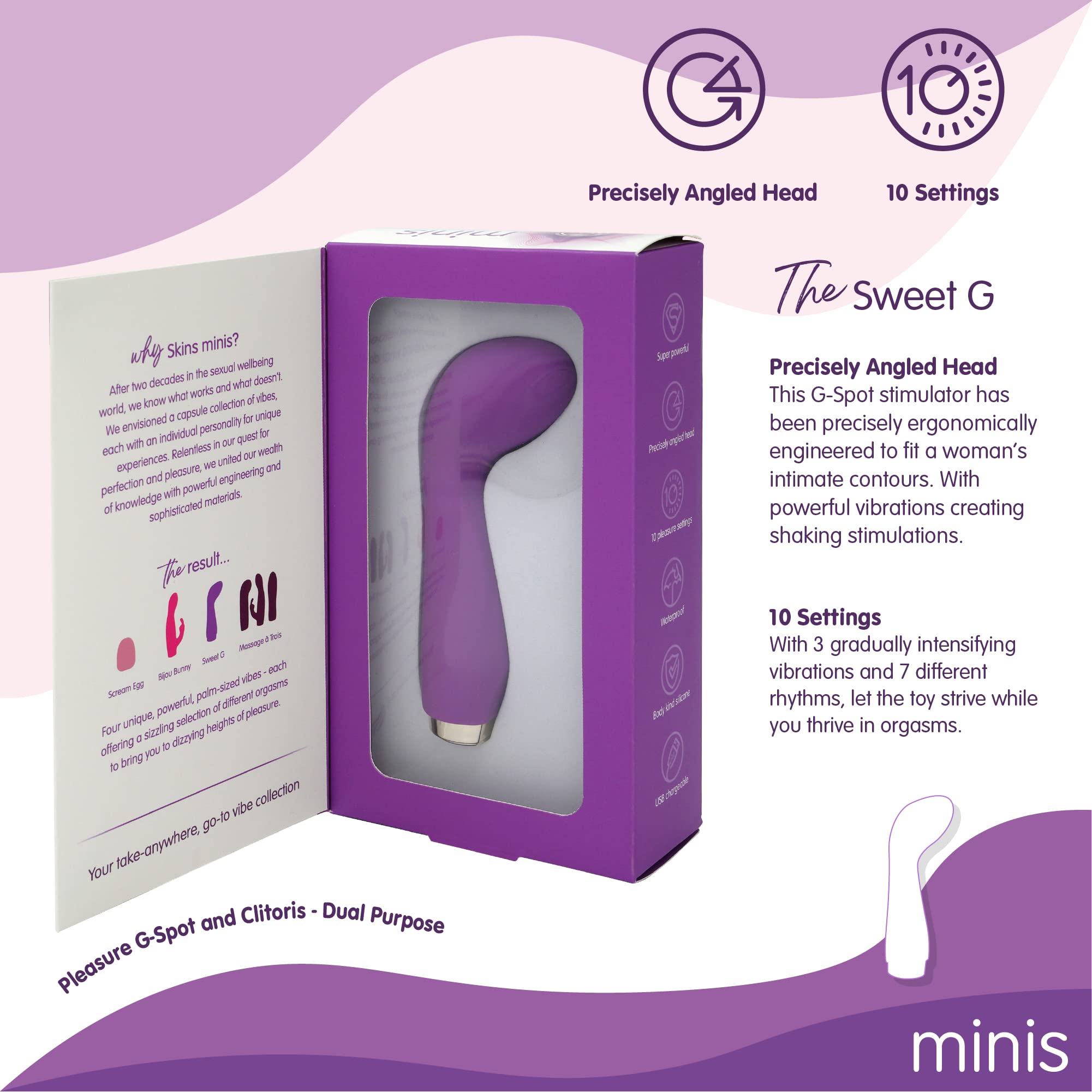 Skins Jouets sexuels minis de santé sexuelle Le masseur doux de point G - Vibromasseurs G Spot pour femmes, violet-silicium