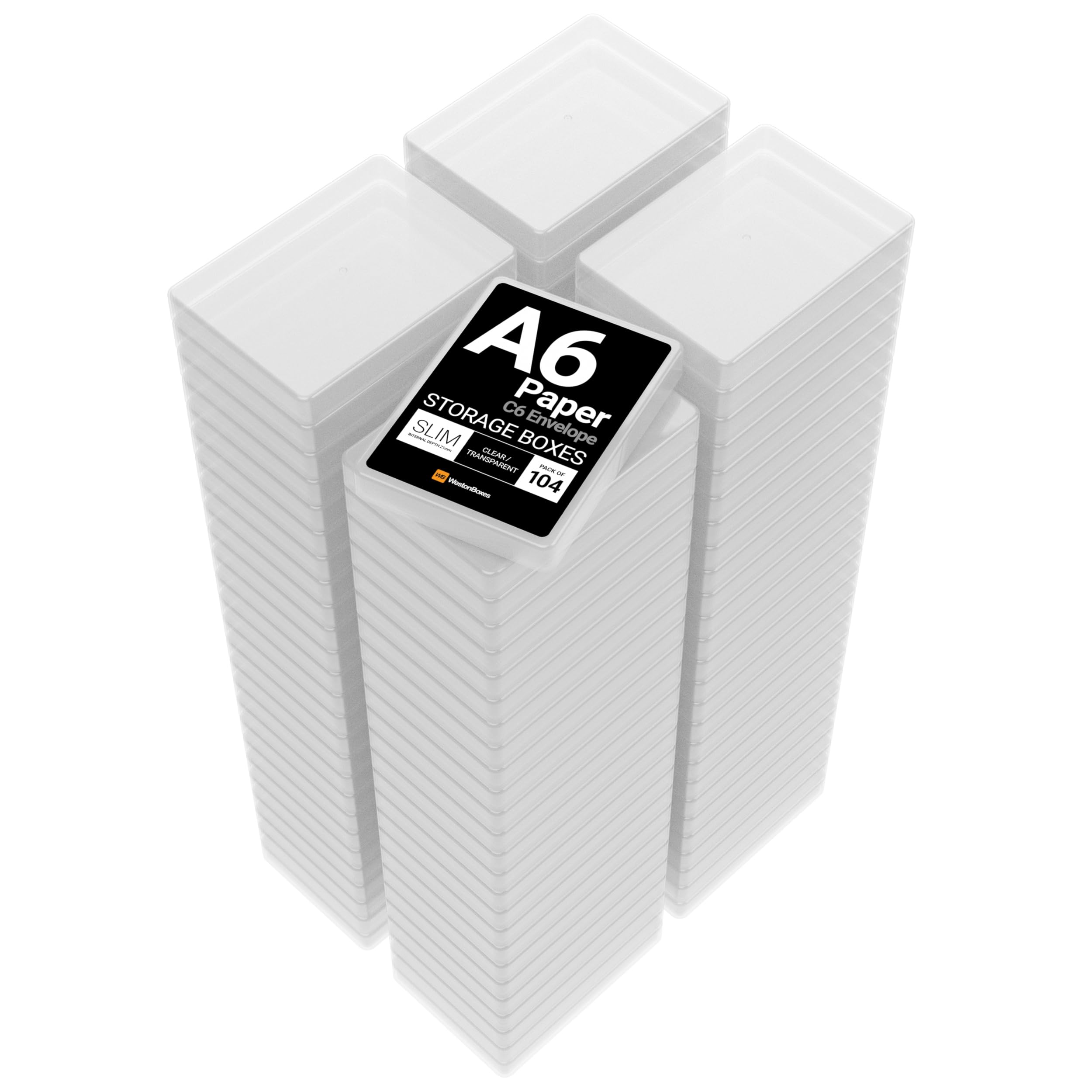 Westonboxes Clear / Transparent A6 Slim Plastic Storage Box With Lid, Clear, 24Mm Deep