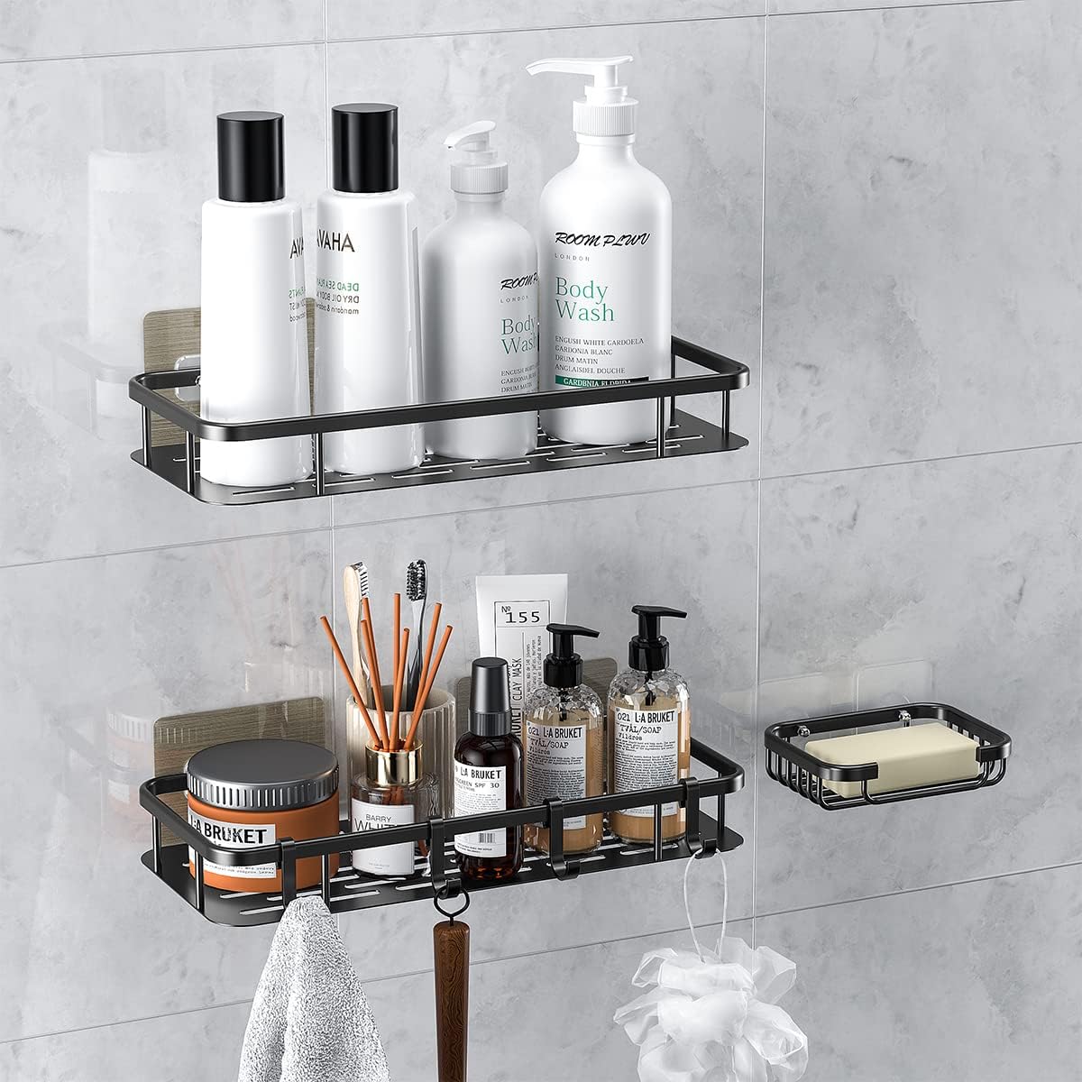 Shower Caddy,3Pack Aluminum Alloy Shower Shelves,Bathroom Wall Self Adhesive Shower