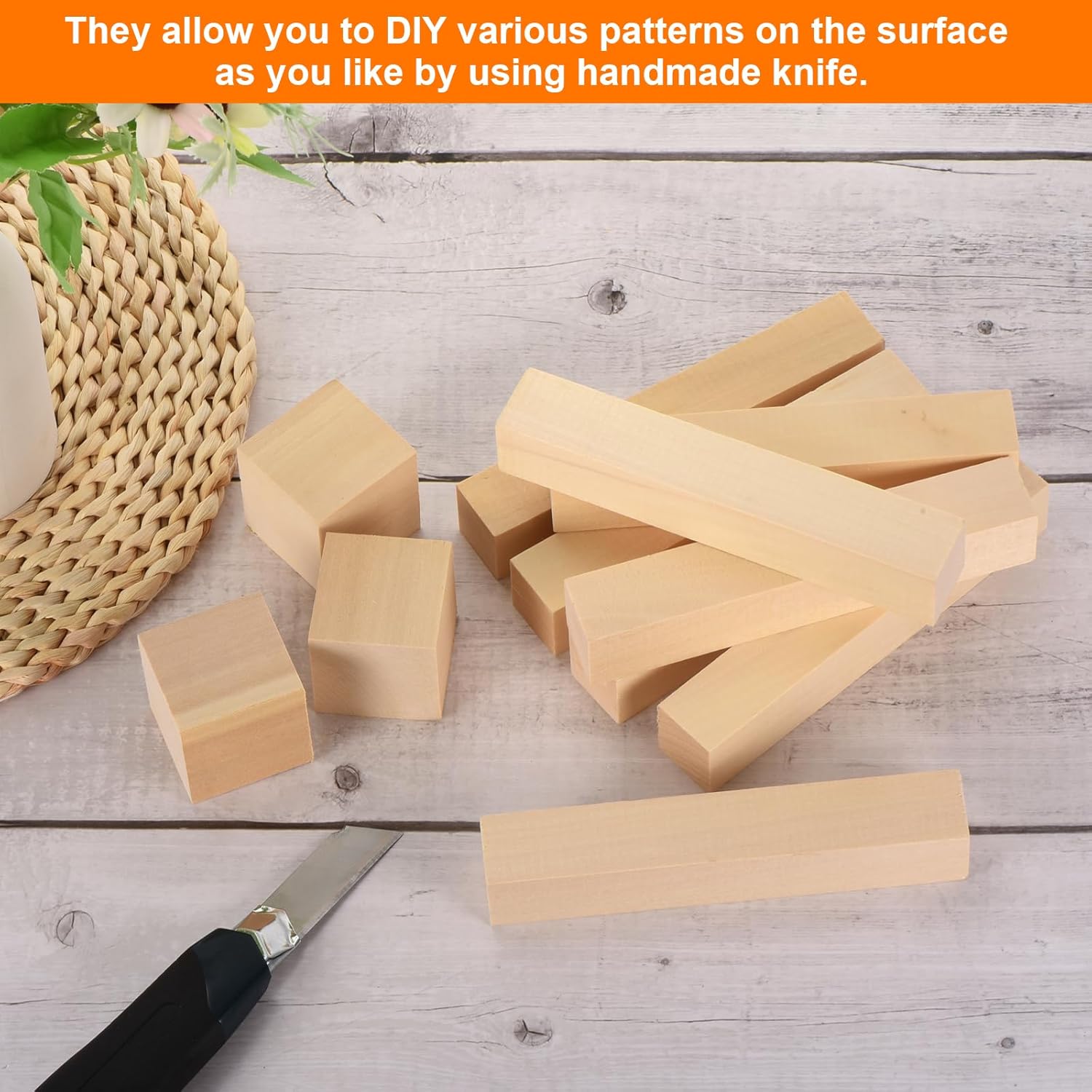 MECCANIXITY 4Pcs Basswood Carving Block, 1.6"x1.6"x8" Square Wooden Dowels Blocks Wood Pieces for DIY, Arts Decoration, Crafts Whittling, Hand Carved