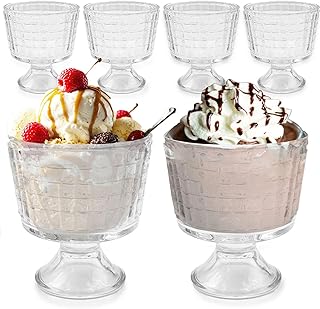 6 Pack Footed Glass Dessert Cups, 10 oz Glass Ice Cream Bowls Crystal Vi...